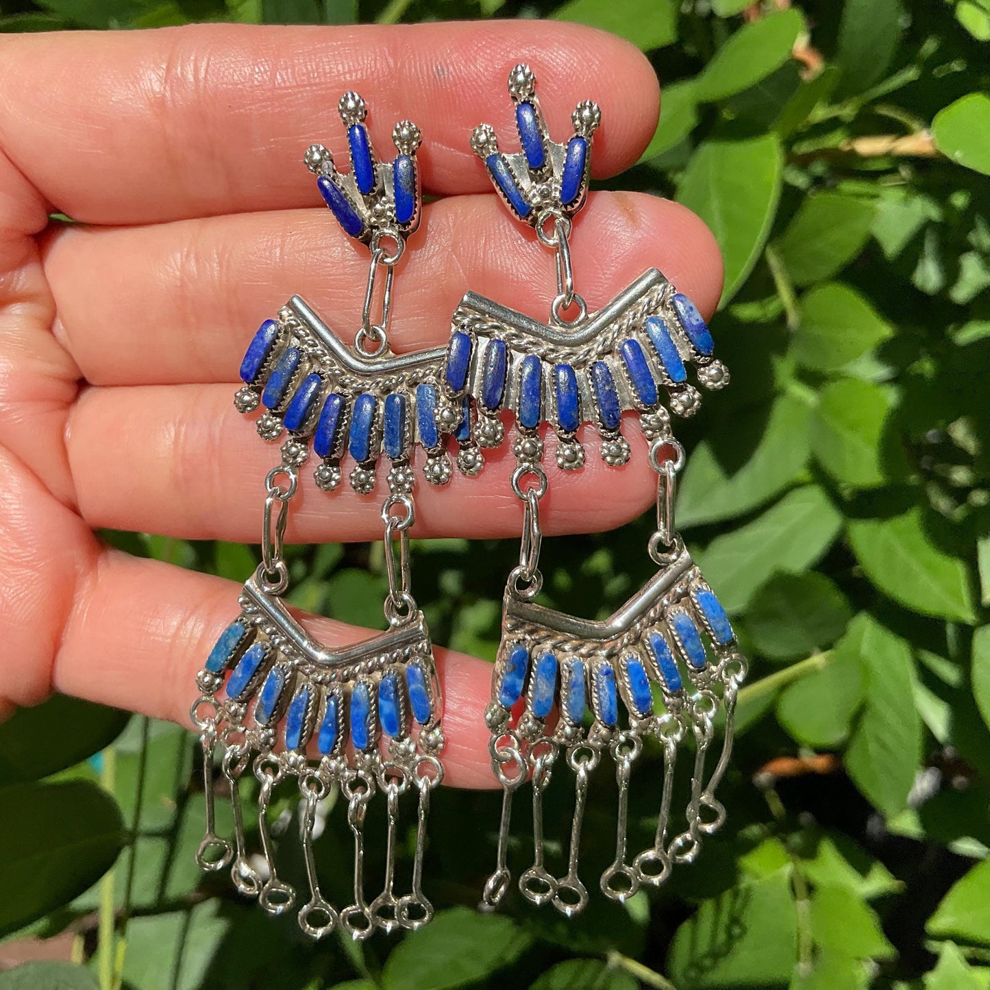 sterling silver dangle  lapis lazuli long petit point Earrings Colors Of Etnika