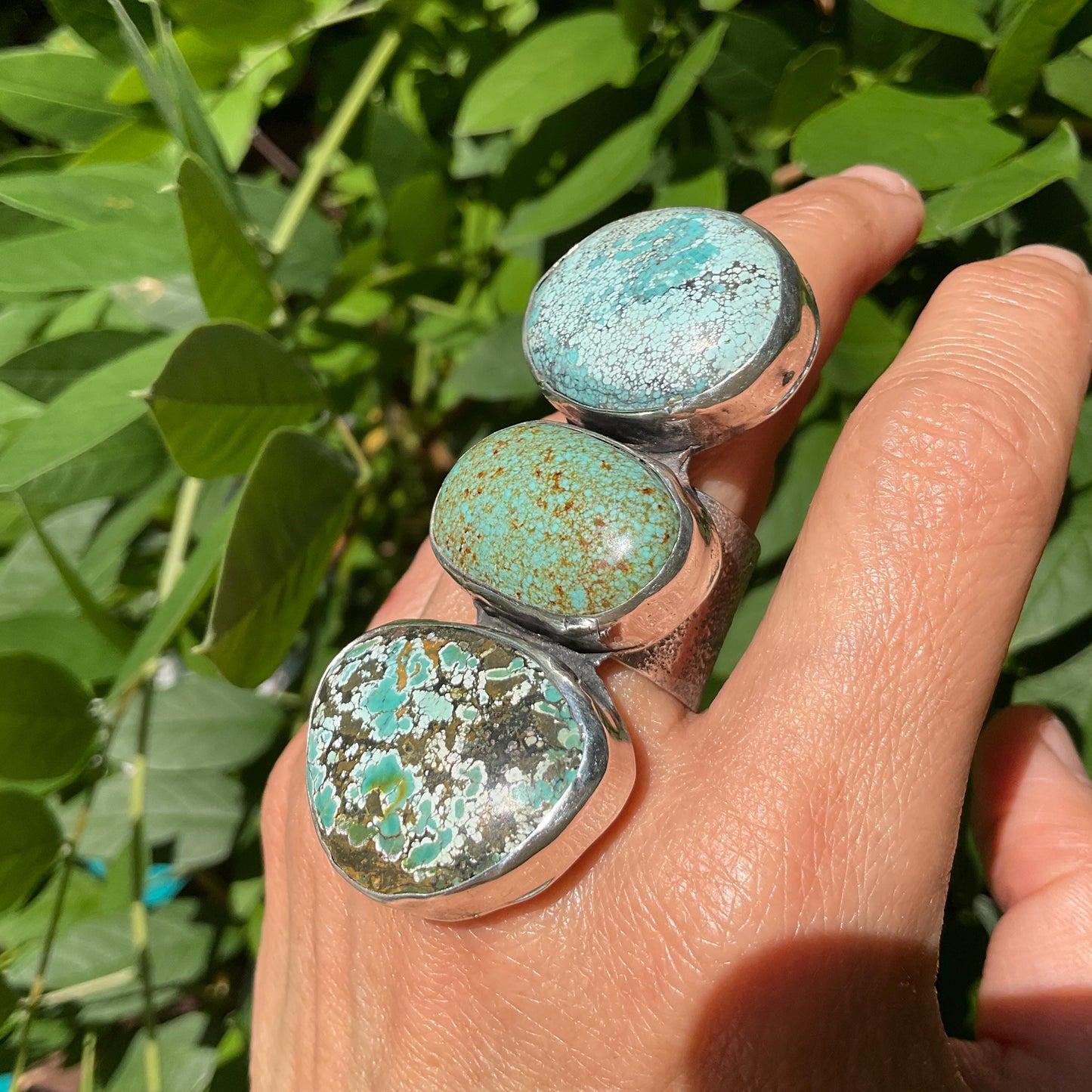 Sterling silver Statement turquoise adjustable cuff ring 7-10 Colors Of Etnika