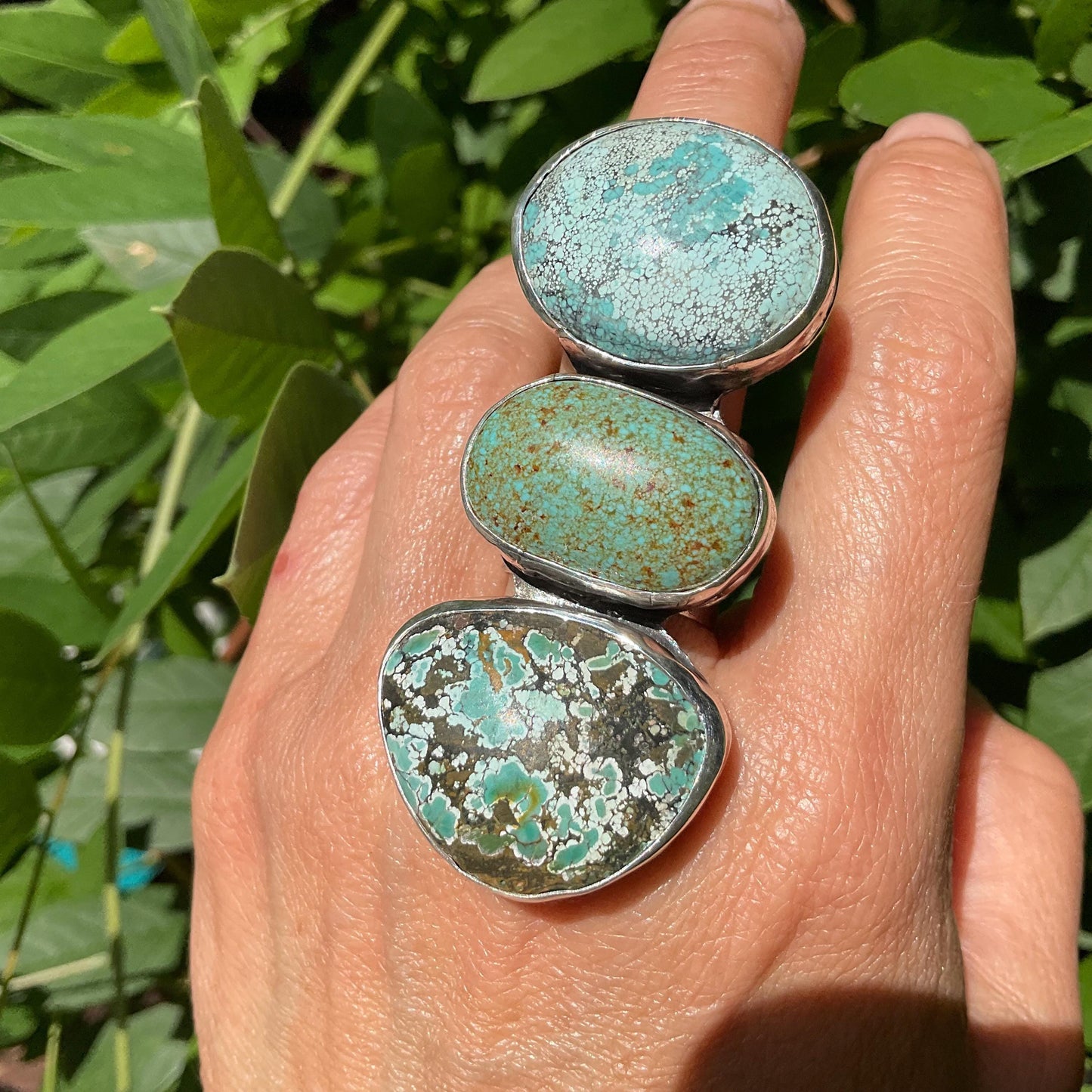 Sterling silver Statement turquoise adjustable cuff ring 7-10 Colors Of Etnika