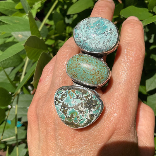 Sterling silver Statement turquoise adjustable cuff ring 7-10 Colors Of Etnika