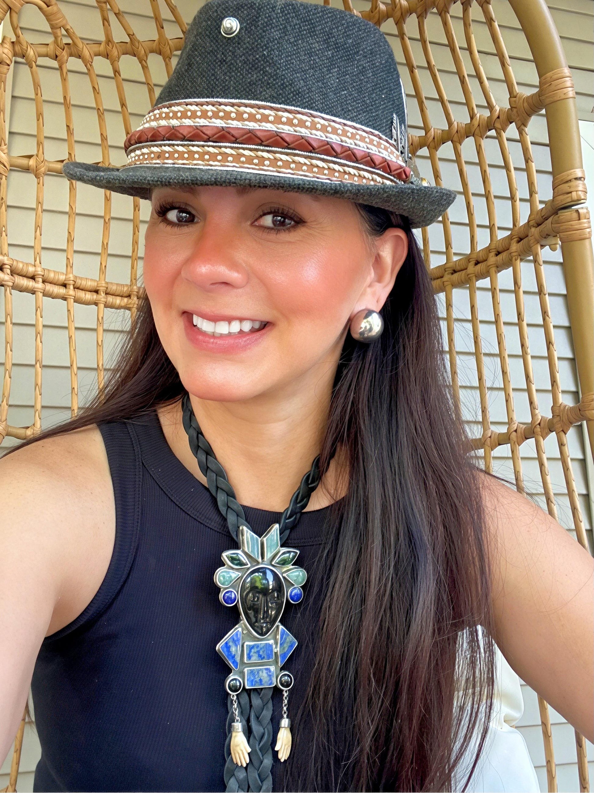 Sterling silver Guatemalan Jade art oversize bolo tie necklace Colors Of Etnika