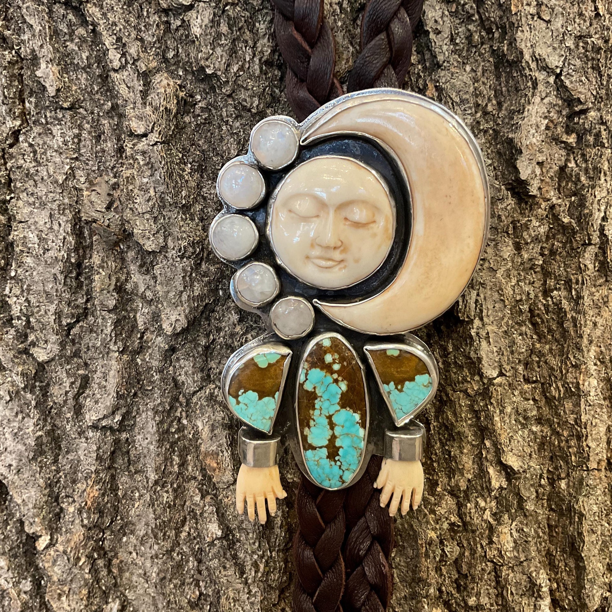 Sterling silver  turquoise oversize bolo tie art moon necklace Colors Of Etnika