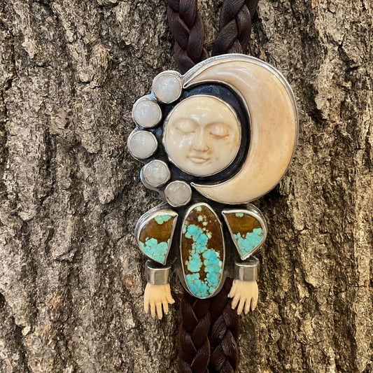 Sterling silver  turquoise oversize bolo tie art moon necklace Colors Of Etnika