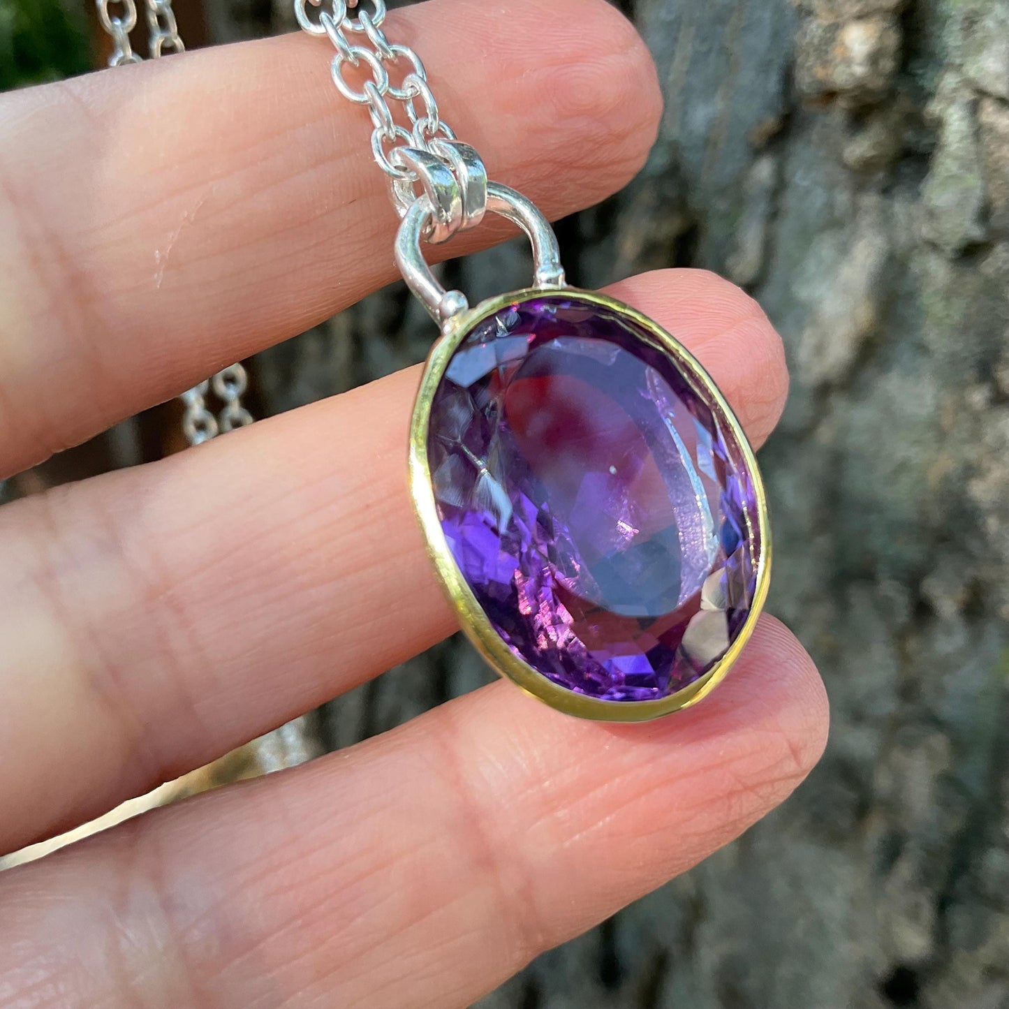 Artisan sterling silver 20ct Amethyst necklace Pendant Colors Of Etnika