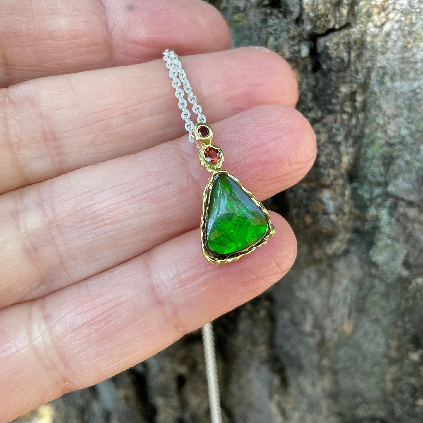 Artisan sterling silver ammolite necklace Pendant Colors Of Etnika