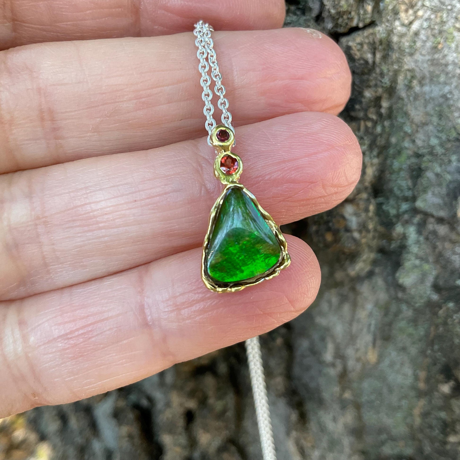 Artisan sterling silver ammolite necklace Pendant Colors Of Etnika