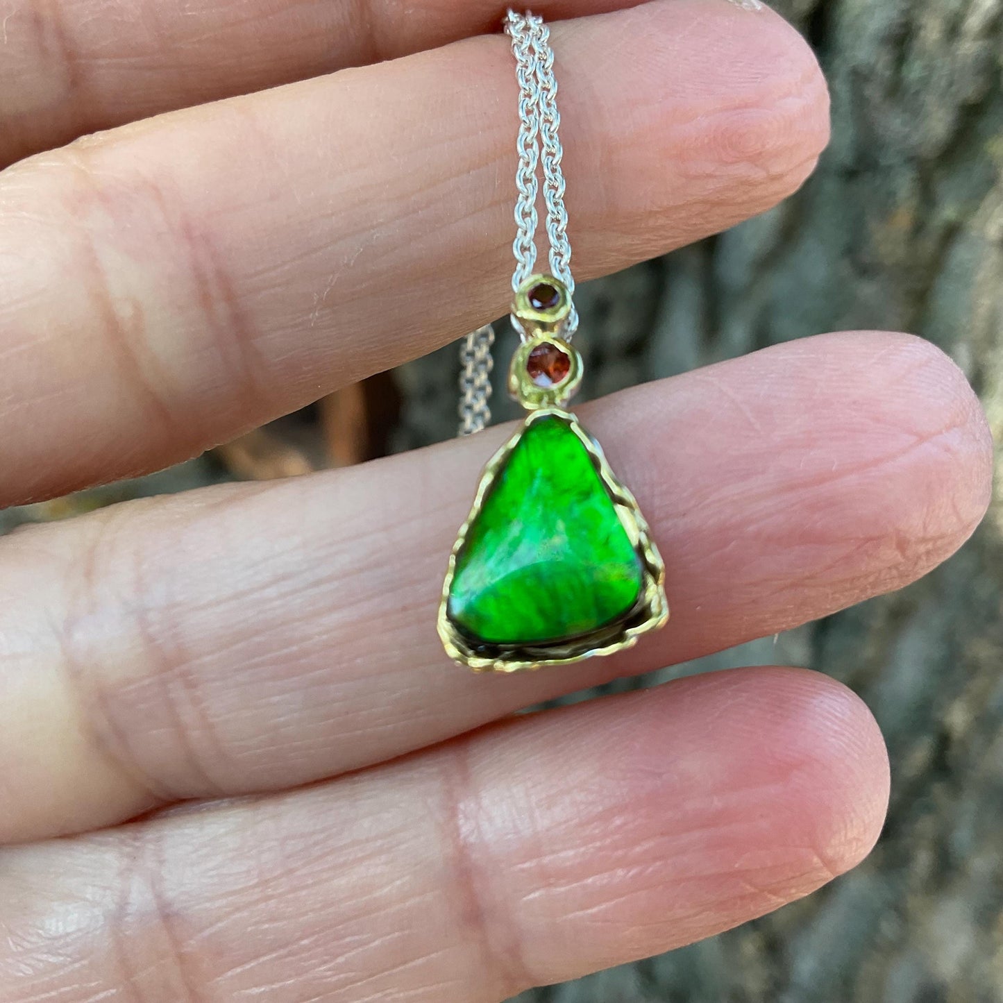 Artisan sterling silver ammolite necklace Pendant Colors Of Etnika