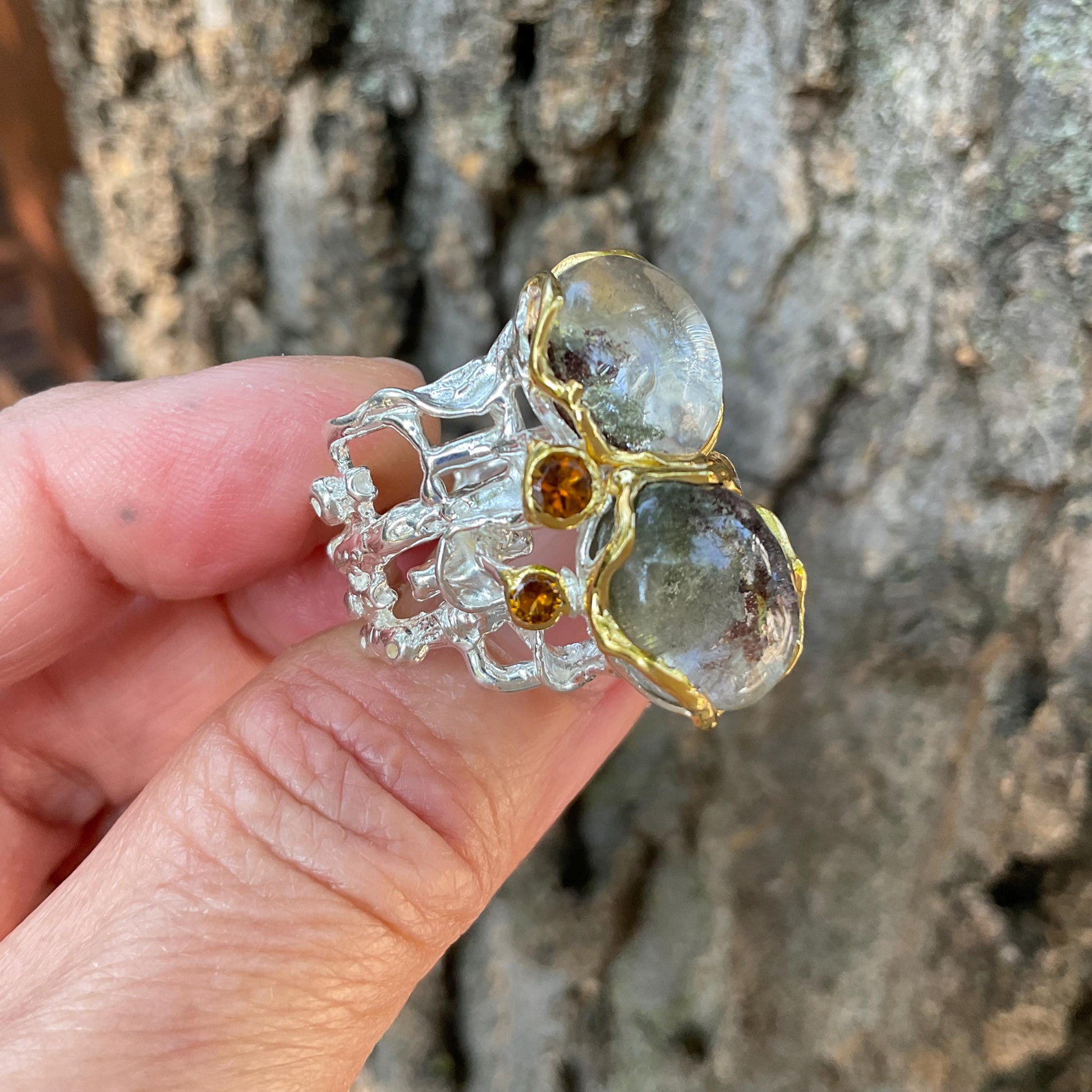 925 sterling silver ghost quartz statement ring Colors Of Etnika