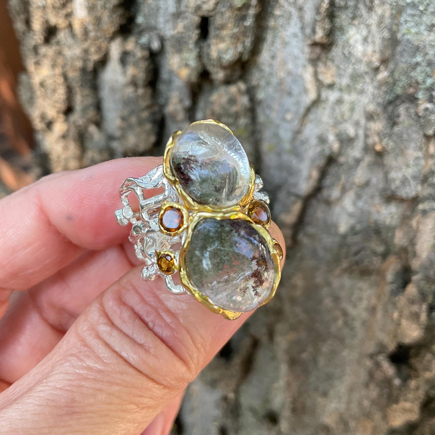 925 sterling silver ghost quartz statement ring Colors Of Etnika