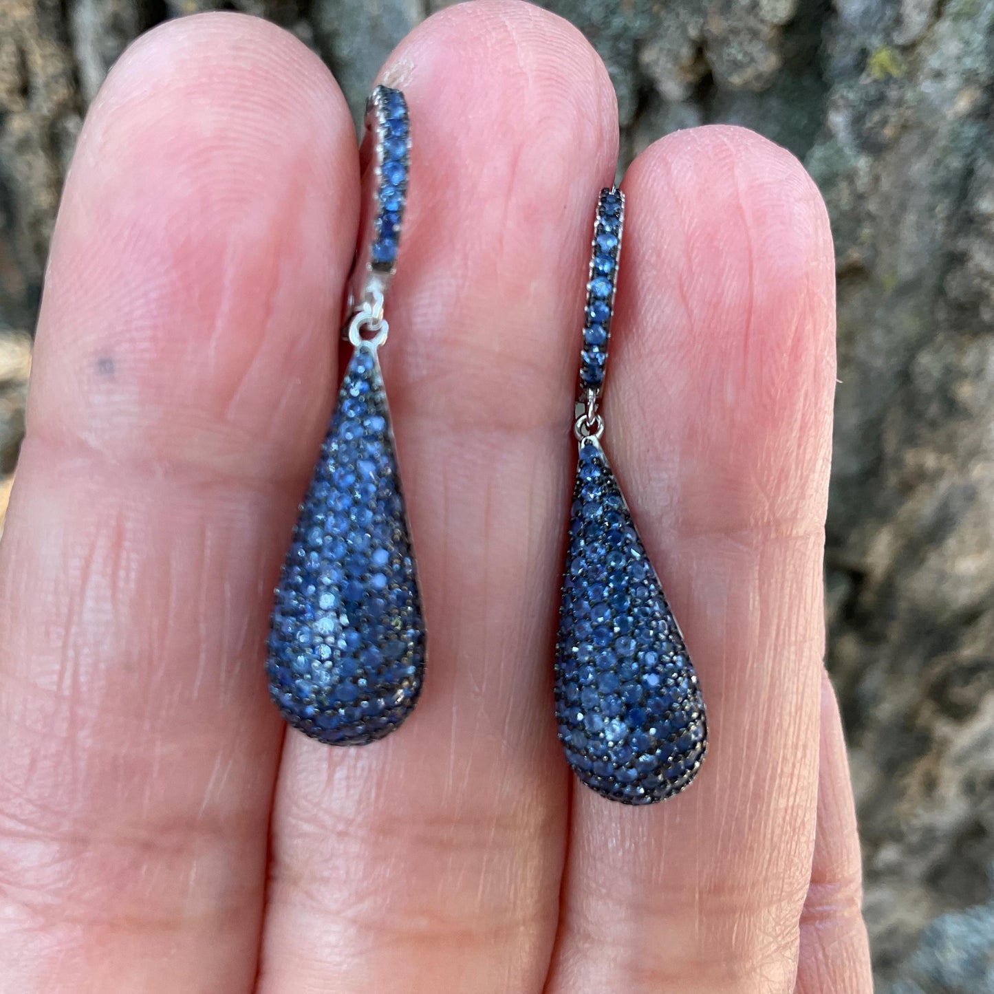 sterling silver Diamond Cut blue Sapphire small dangle fancy earrings Colors Of Etnika