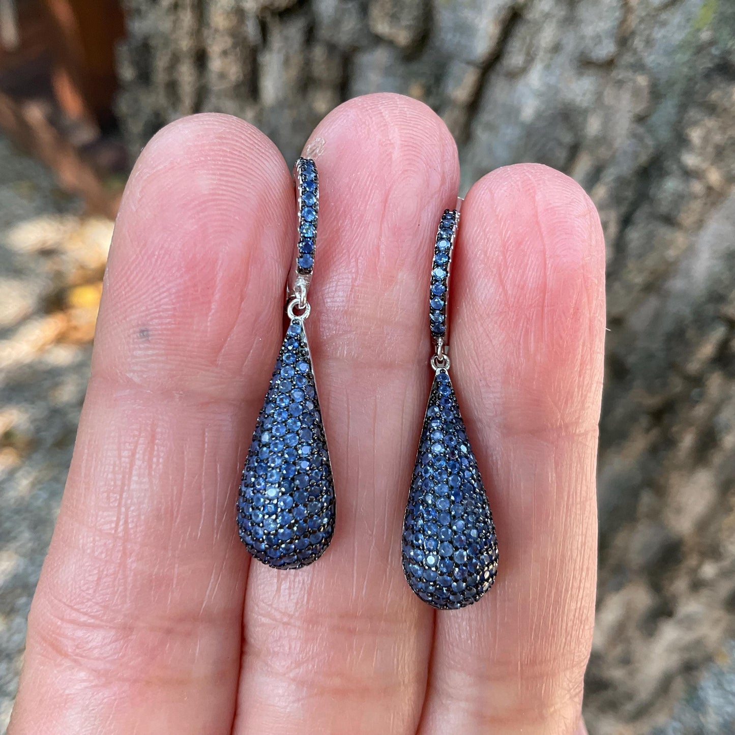 sterling silver Diamond Cut blue Sapphire small dangle fancy earrings Colors Of Etnika