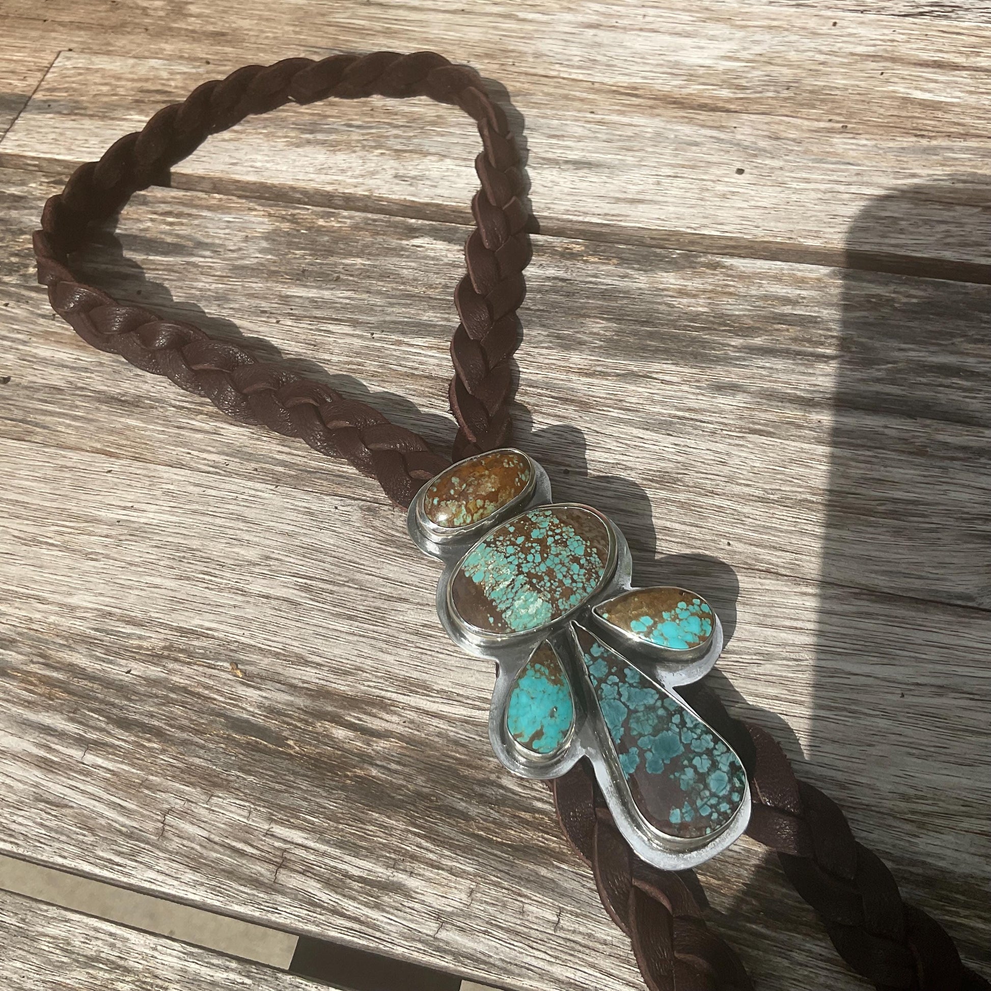 Sterling silver braided turquoise oversize bolo tie necklace Colors Of Etnika