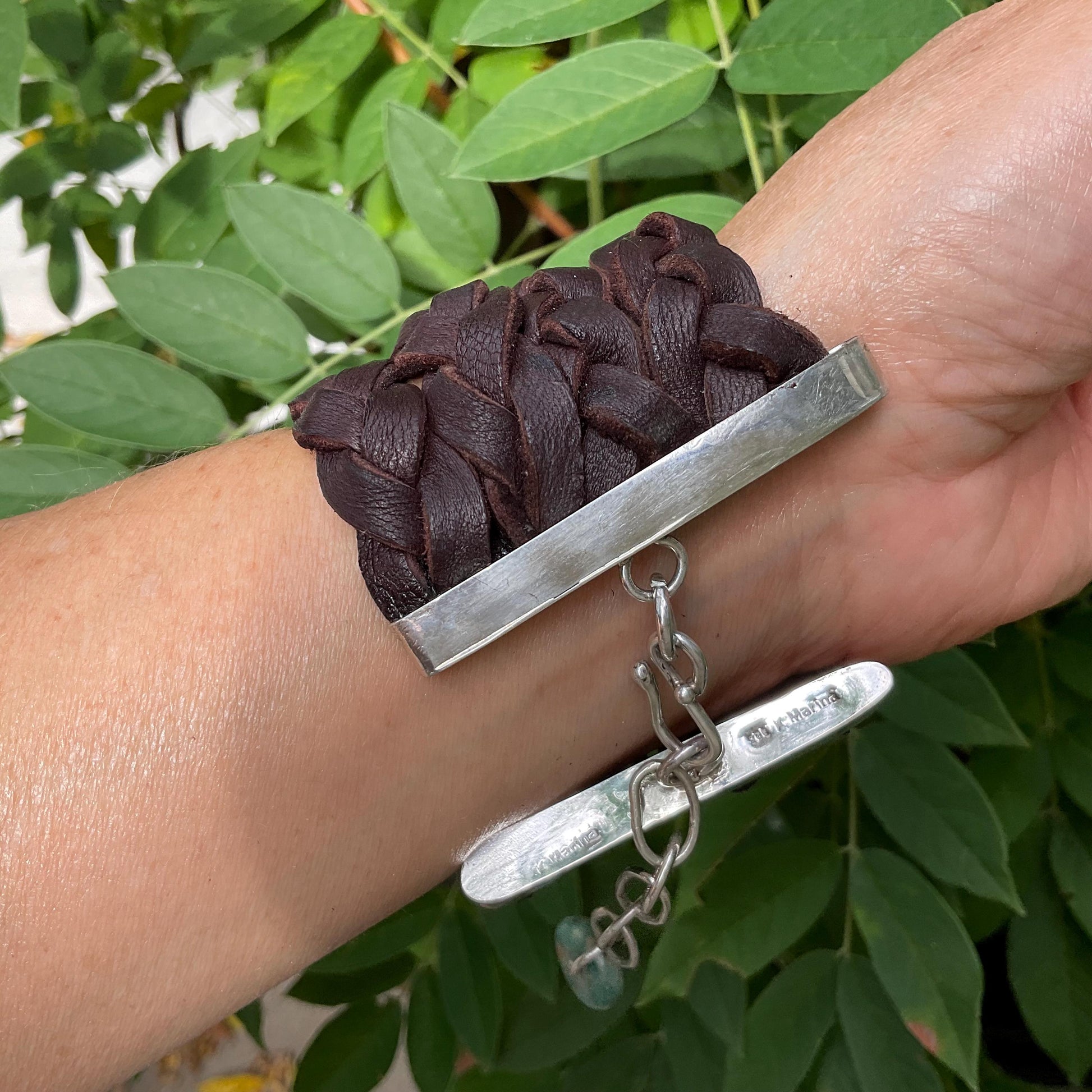 sterling silver oversize Guatemalan Jade Owl leather bracelet Colors Of Etnika