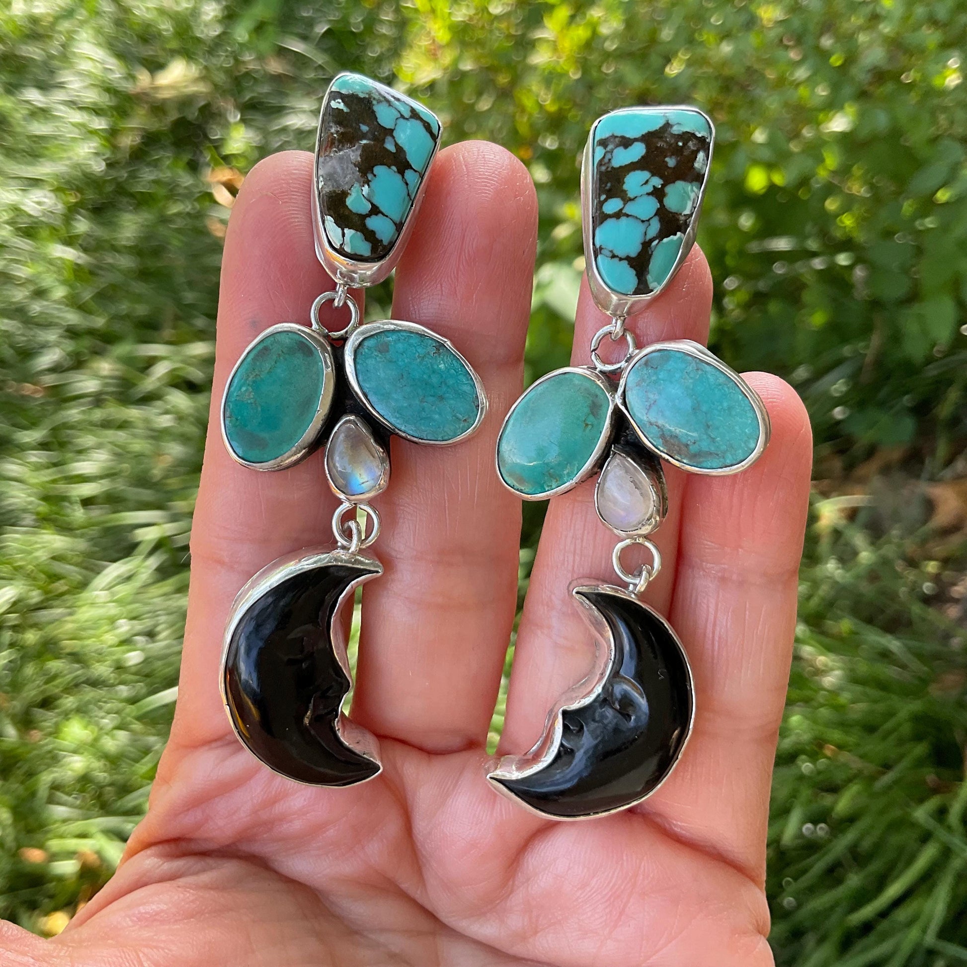 Sterling Silver campsites turquoise whimsical moon dangle earrings Colors Of Etnika
