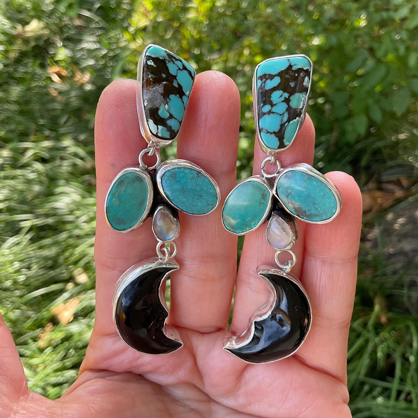 Sterling Silver campsites turquoise whimsical moon dangle earrings Colors Of Etnika