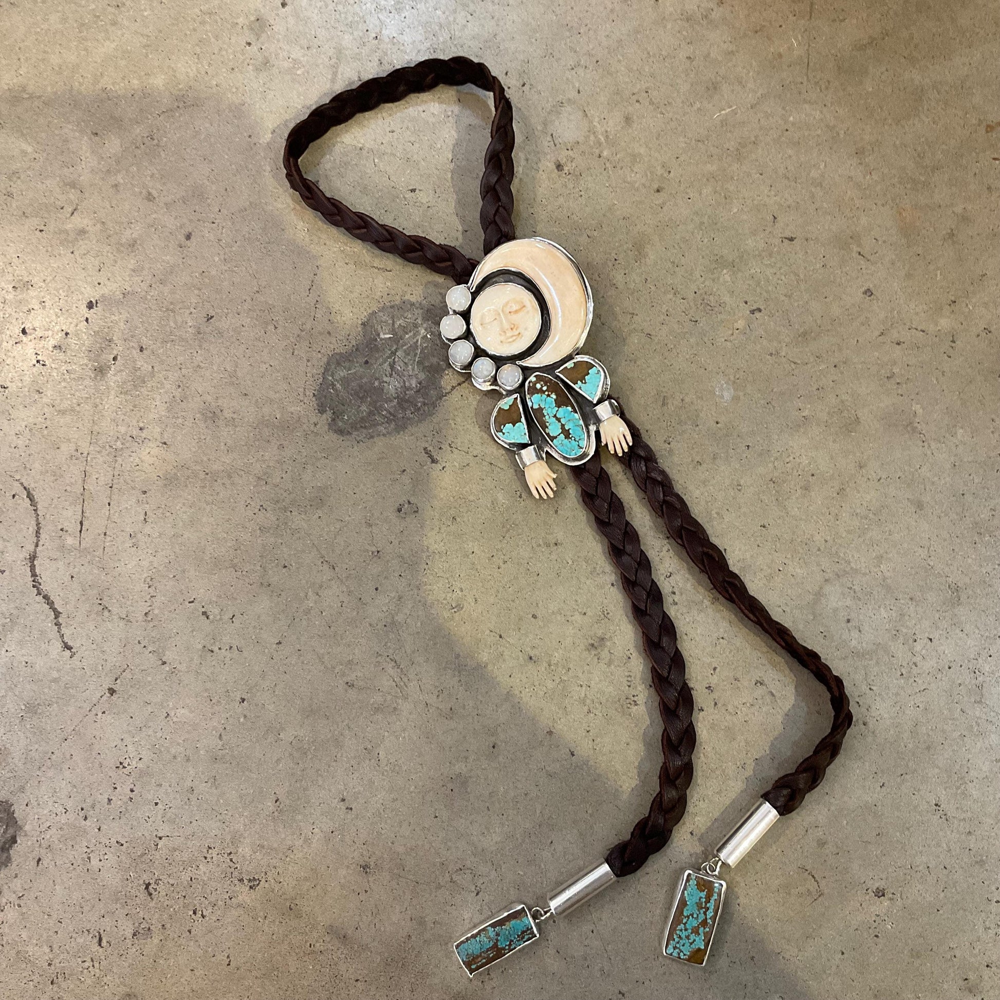 Sterling silver  turquoise oversize bolo tie art moon necklace Colors Of Etnika