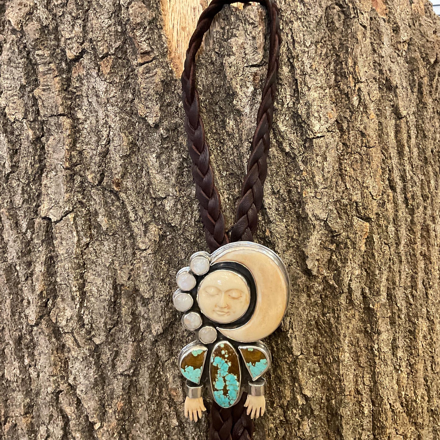 Sterling silver  turquoise oversize bolo tie art moon necklace Colors Of Etnika