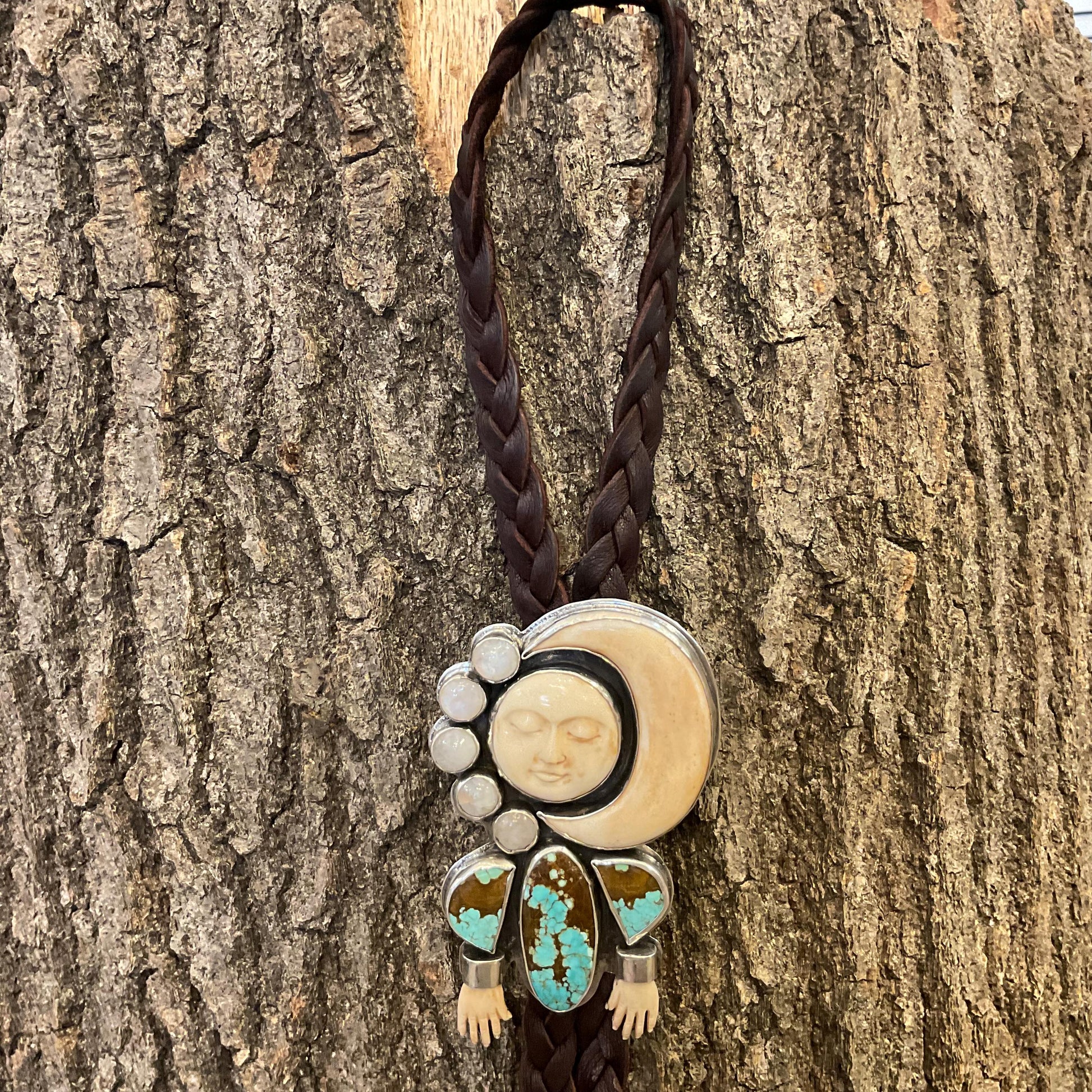 Sterling silver  turquoise oversize bolo tie art moon necklace Colors Of Etnika
