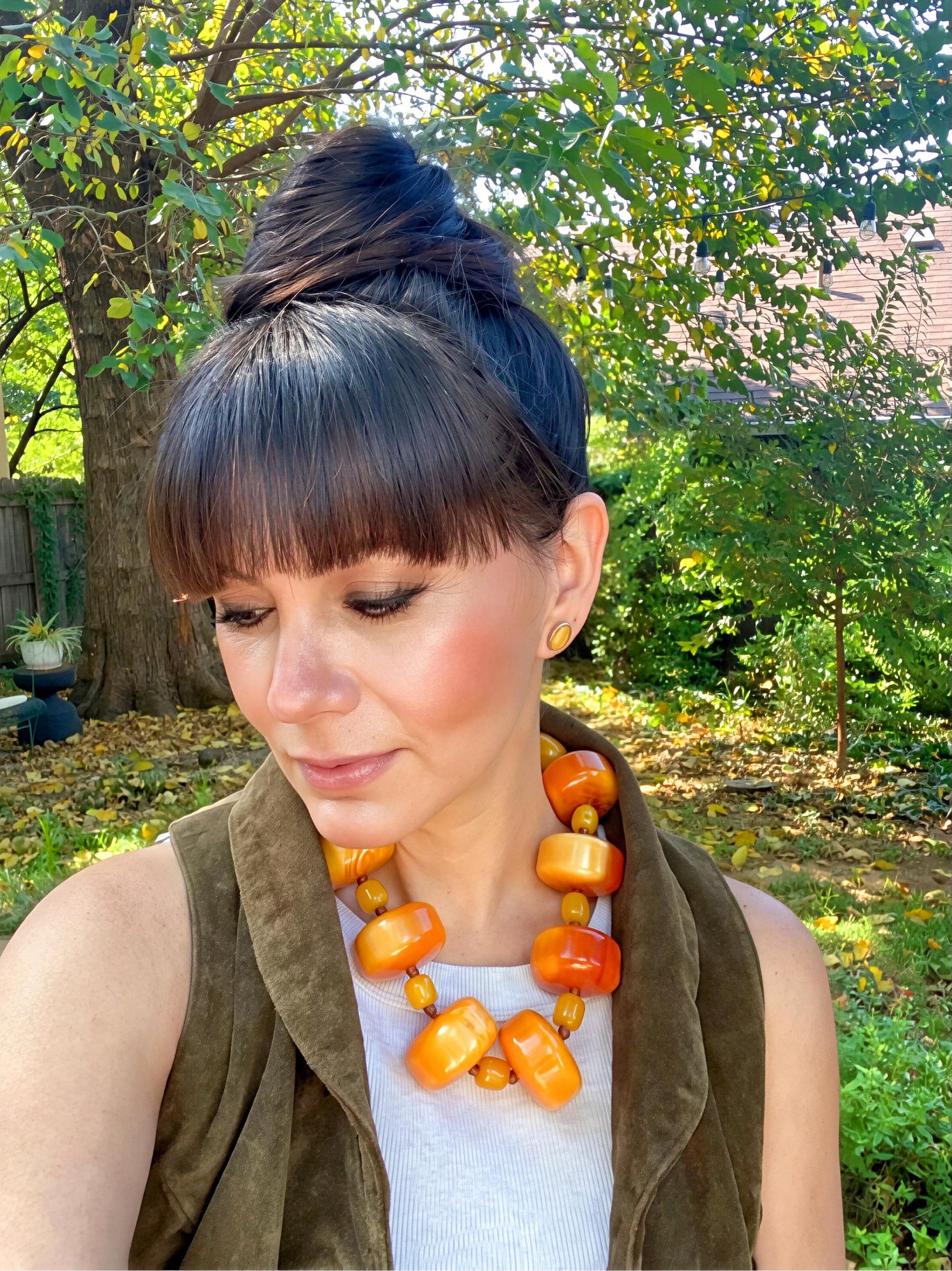 Sterling silver large butterscotch amber statement vintage necklace Colors Of Etnika