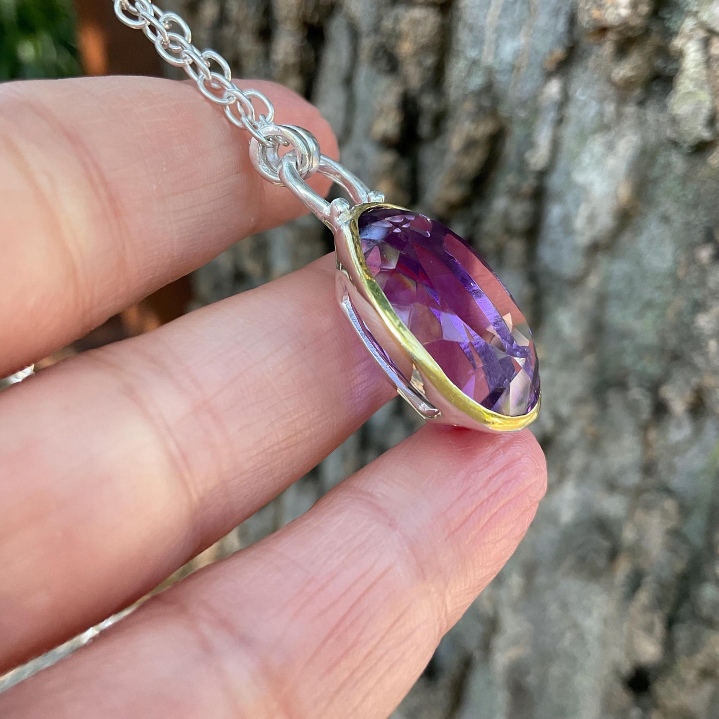 Artisan sterling silver 20ct Amethyst necklace Pendant Colors Of Etnika