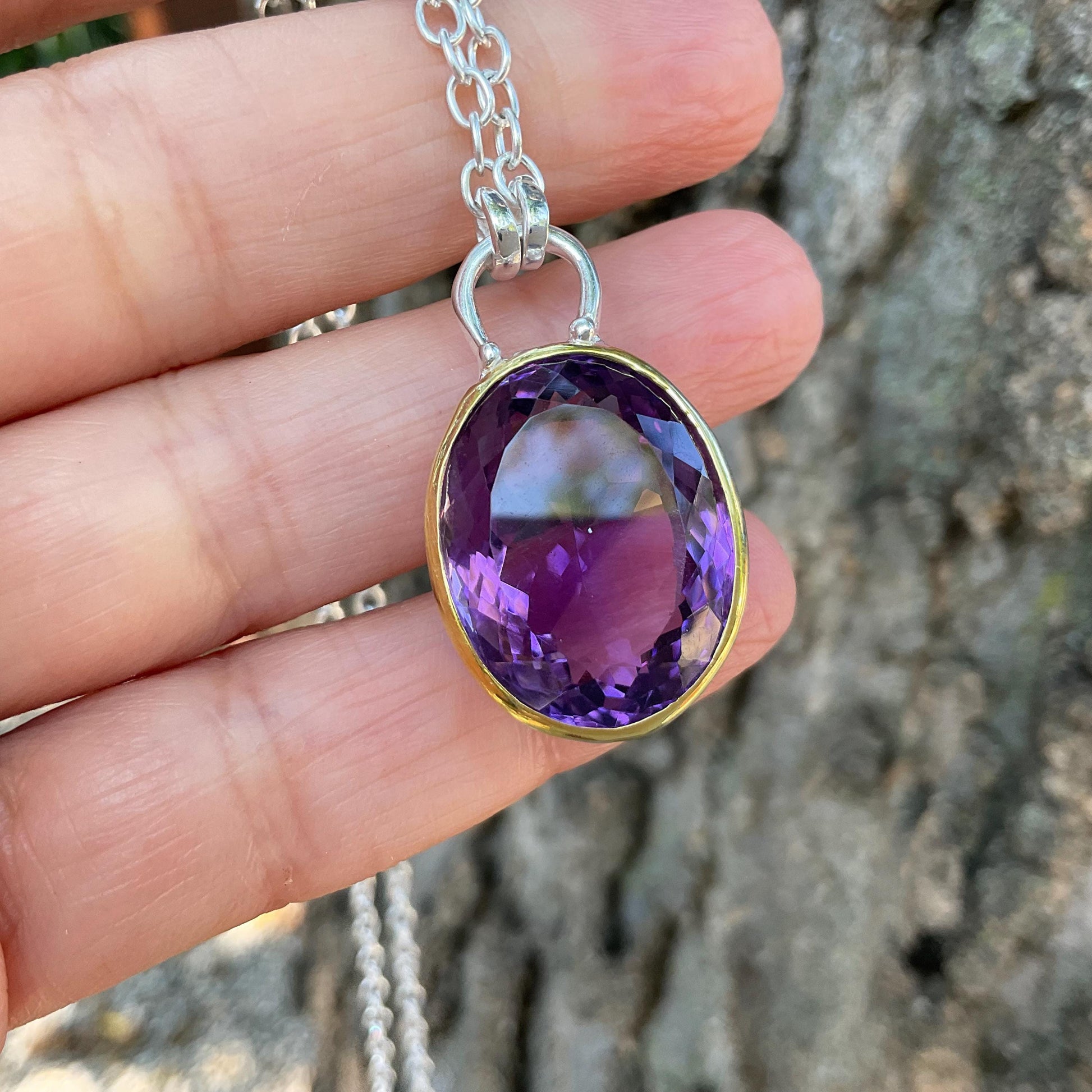 Artisan sterling silver 20ct Amethyst necklace Pendant Colors Of Etnika