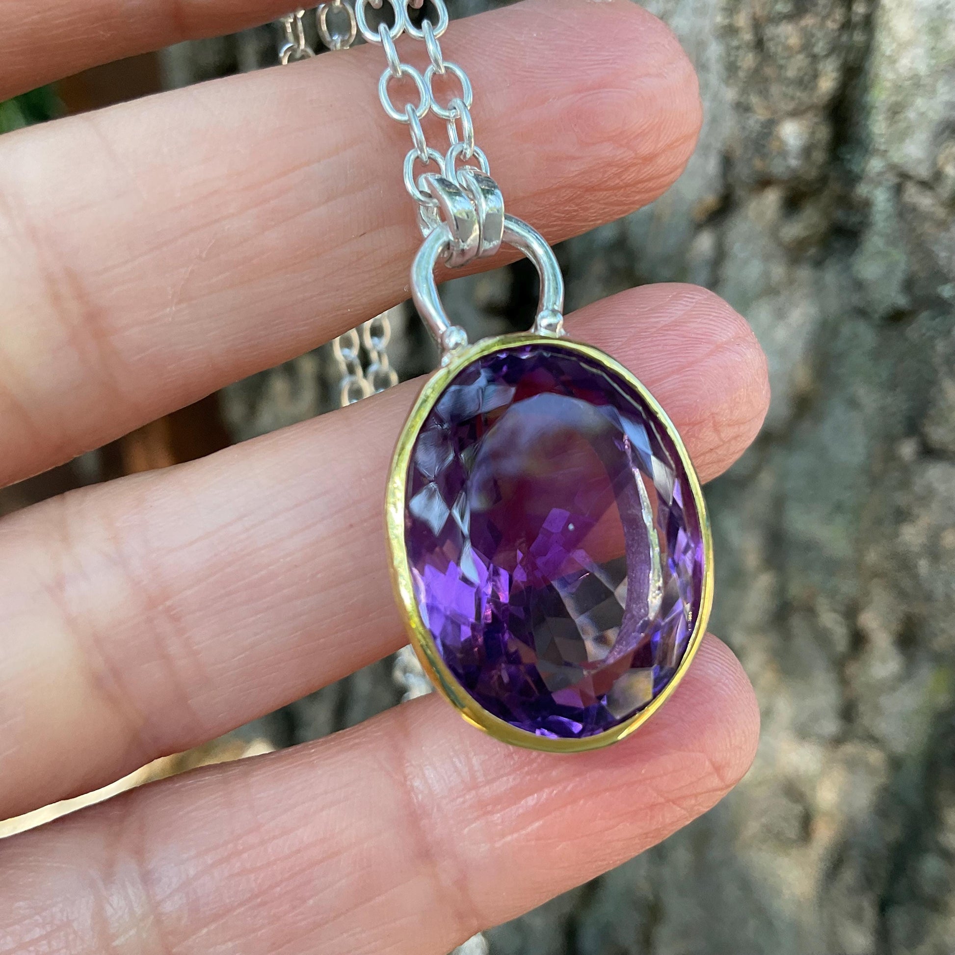 Artisan sterling silver 20ct Amethyst necklace Pendant Colors Of Etnika