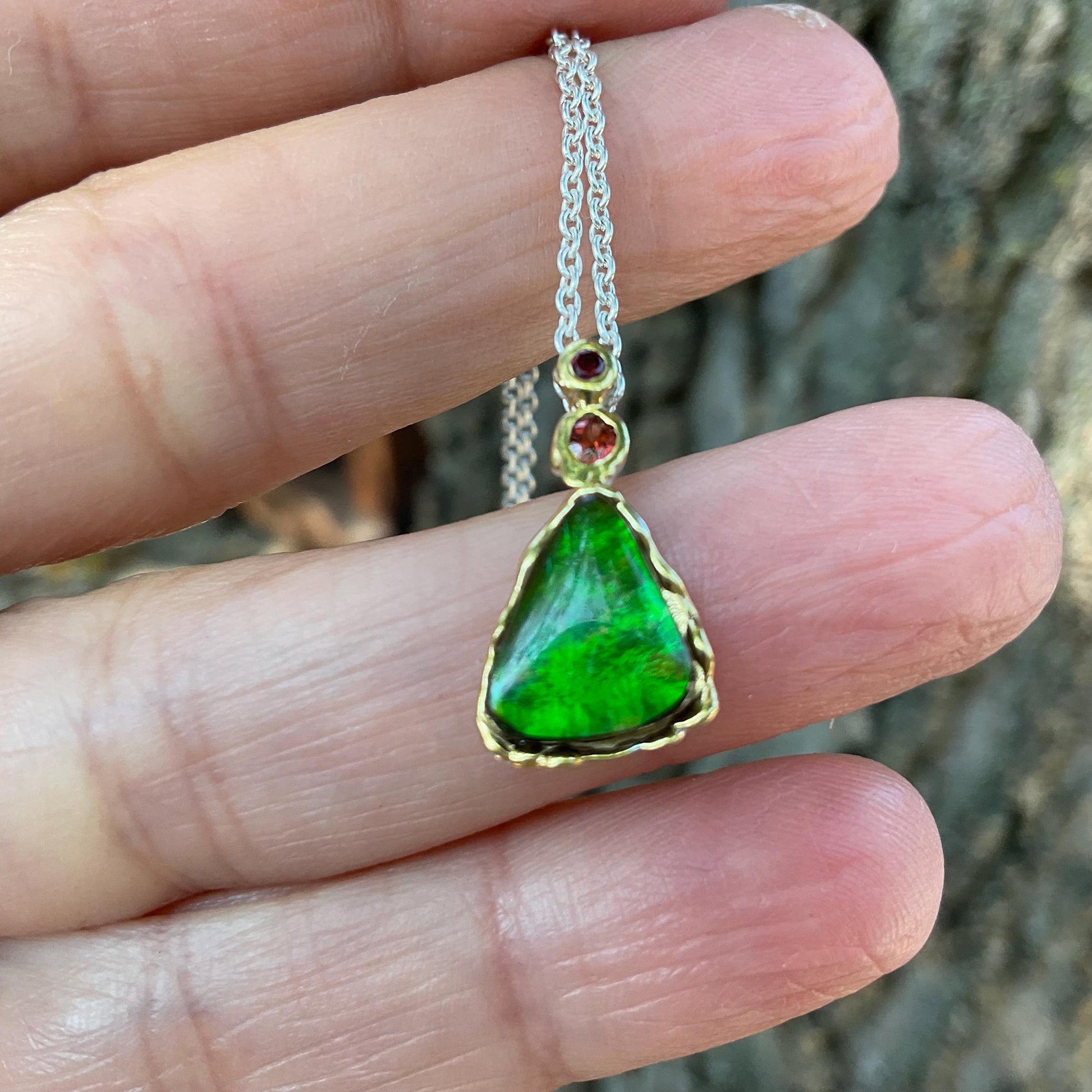 Artisan sterling silver ammolite necklace Pendant Colors Of Etnika