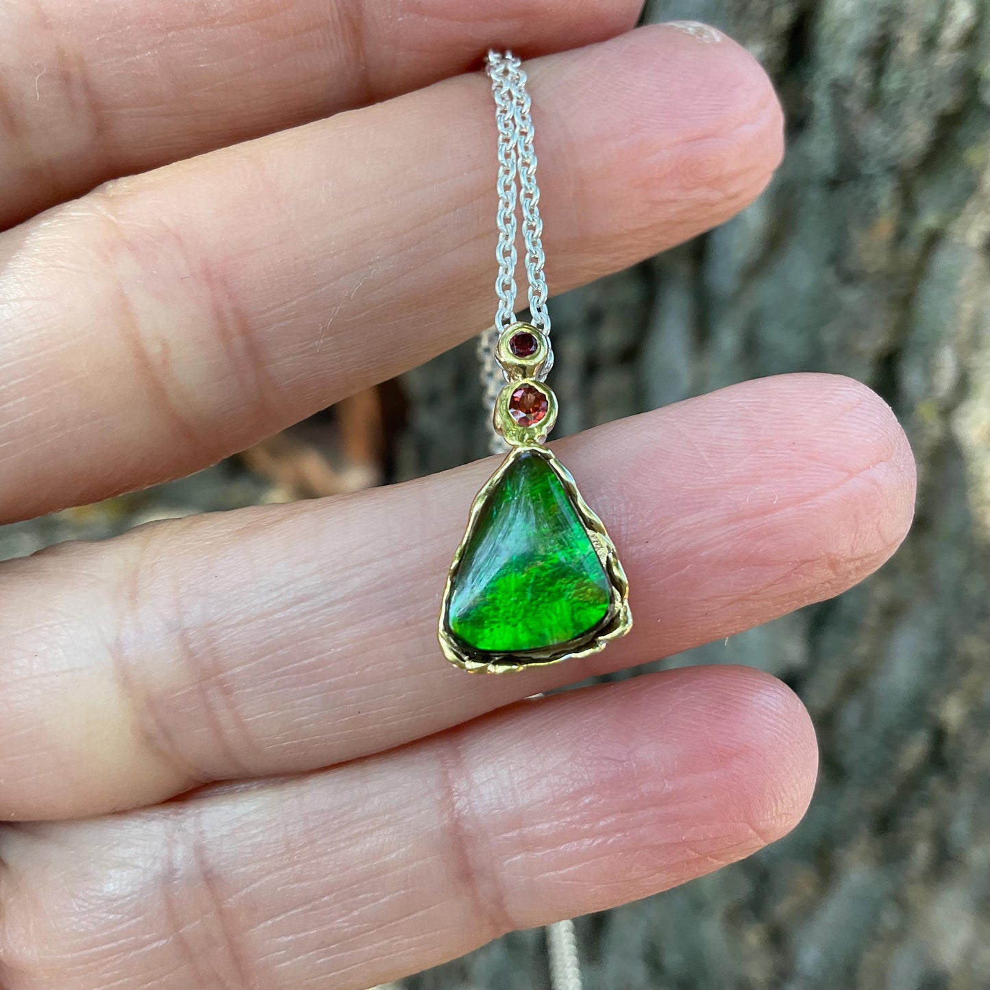 Artisan sterling silver ammolite necklace Pendant Colors Of Etnika