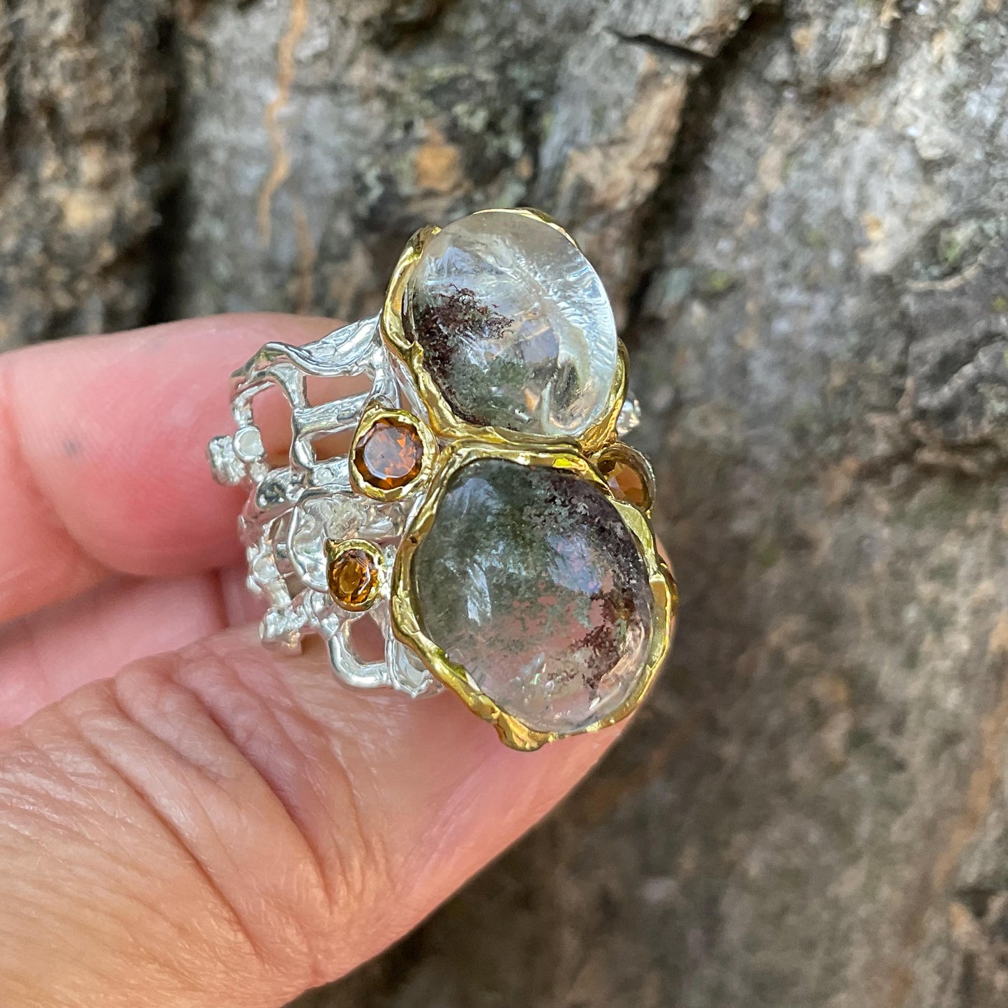 925 sterling silver ghost quartz statement ring Colors Of Etnika