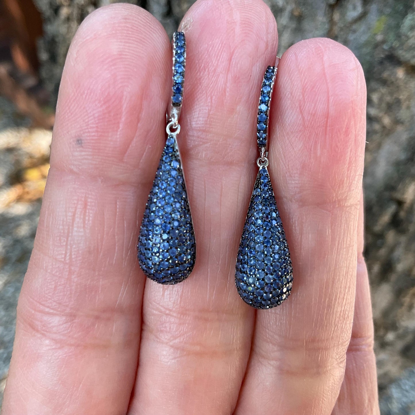sterling silver Diamond Cut blue Sapphire small dangle fancy earrings Colors Of Etnika