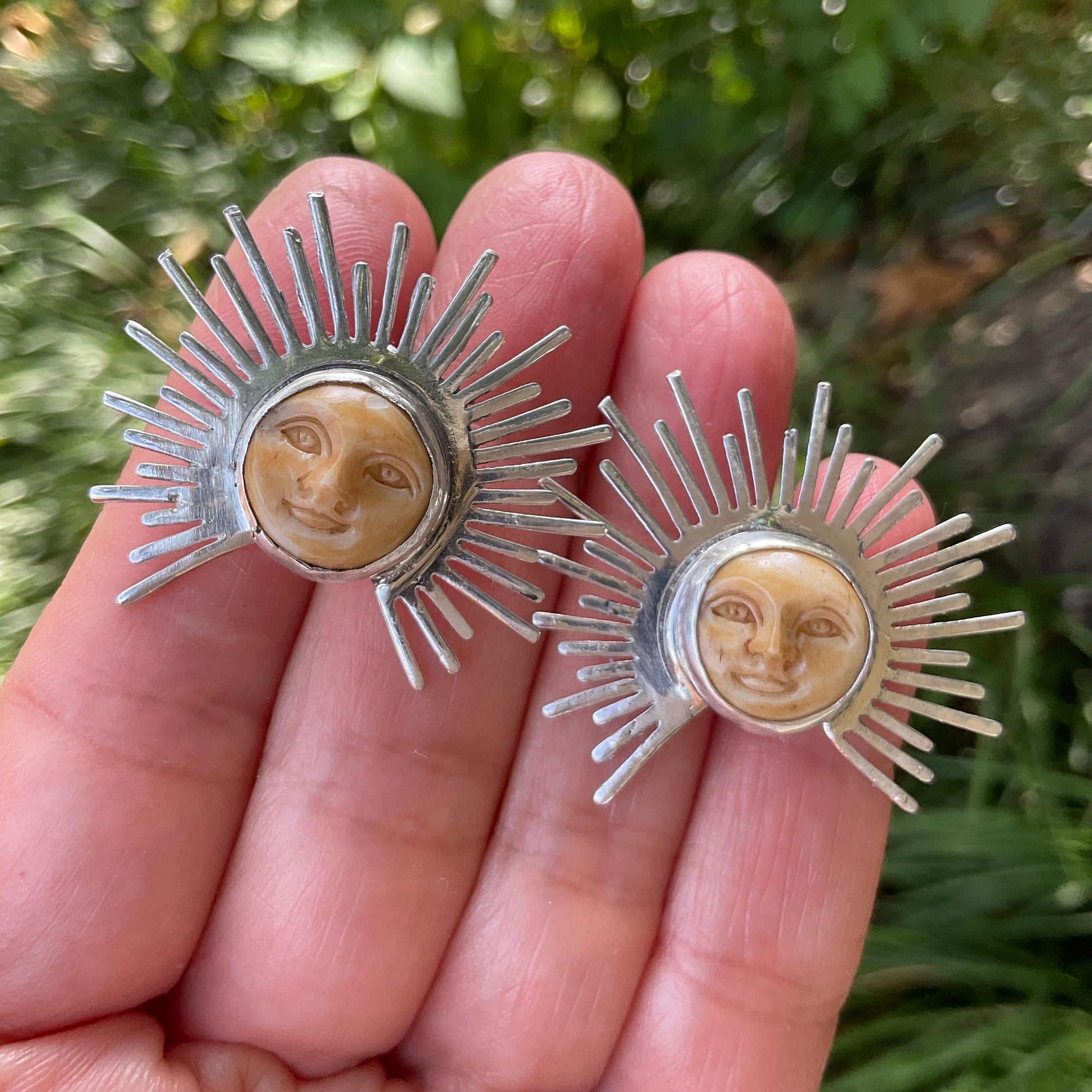 Sterling Silver carved sunburst face post earrings Colors Of Etnika