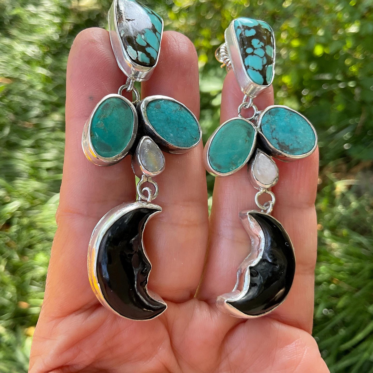 Sterling Silver campsites turquoise whimsical moon dangle earrings Colors Of Etnika