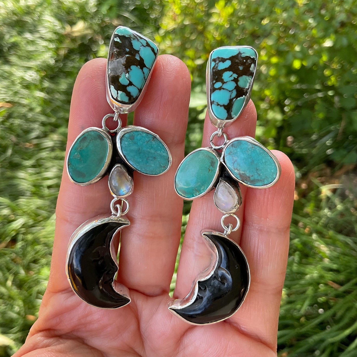 Sterling Silver campsites turquoise whimsical moon dangle earrings Colors Of Etnika
