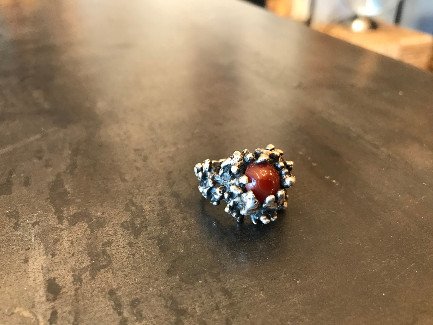 Sterling Silver  Red carnelianArtisan rustic  Ring Size 6