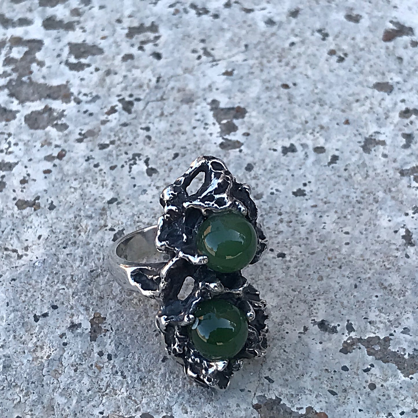 Sterling Silver Rustic jade artisan Ring 6.5 Handmade Jewelry