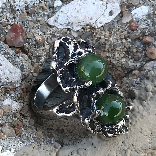 Sterling Silver Rustic jade artisan Ring 6.5 Handmade Jewelry