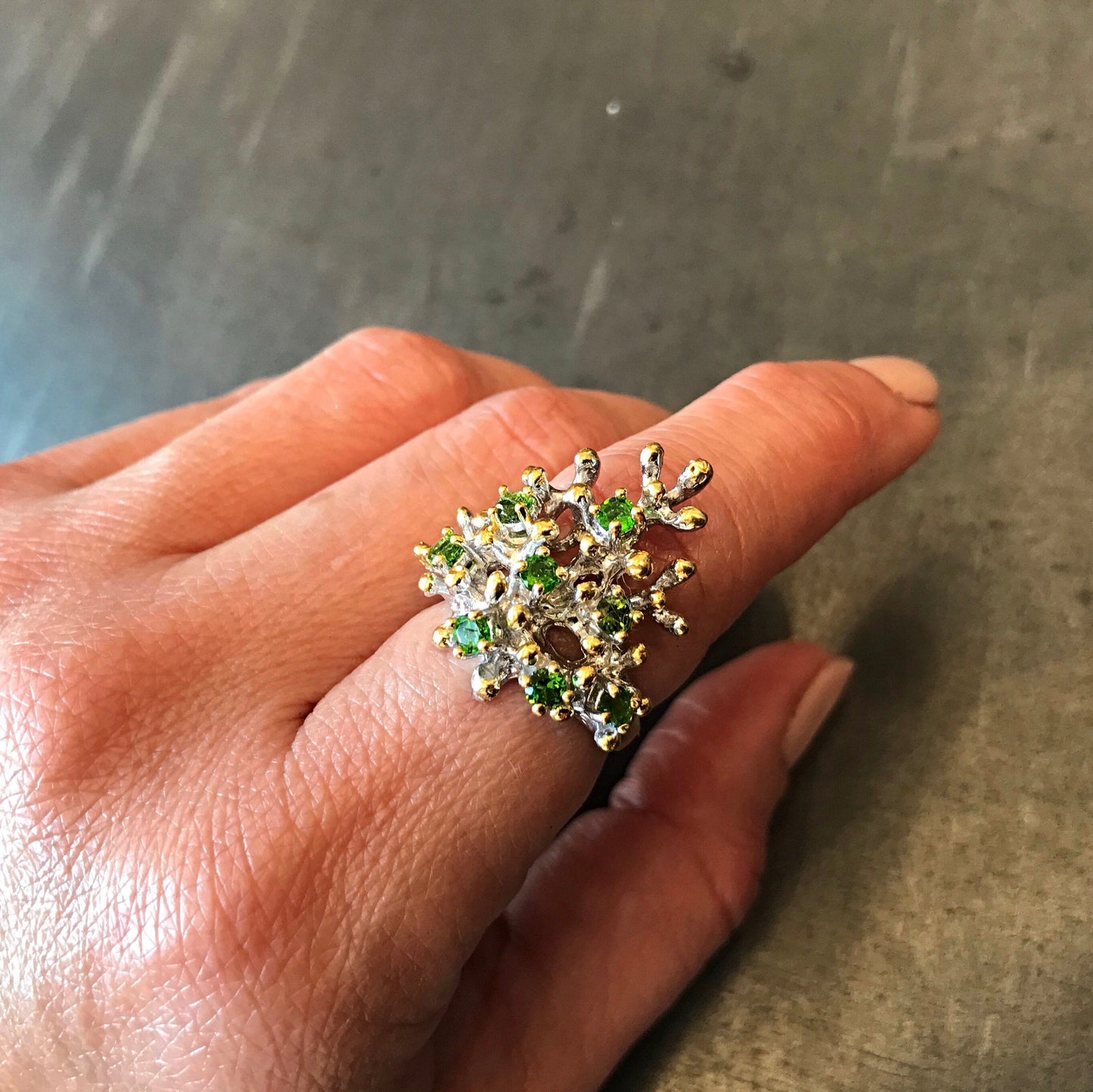 Sterling Silver  twigs  Rhodolite artisan Ring 7.5 Handmade Jewelry