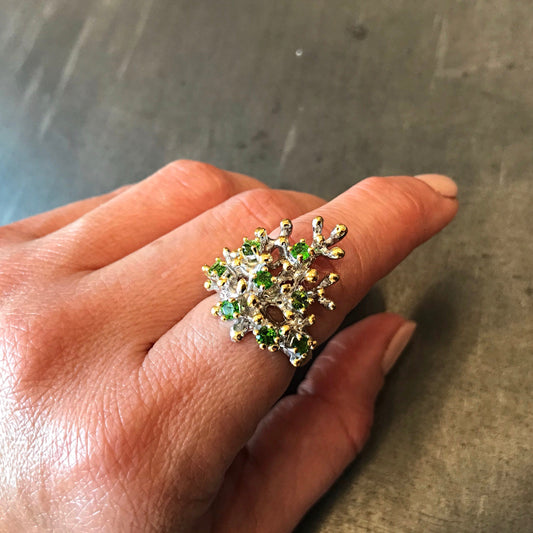 Sterling Silver  twigs  Rhodolite artisan Ring 7.5 Handmade Jewelry