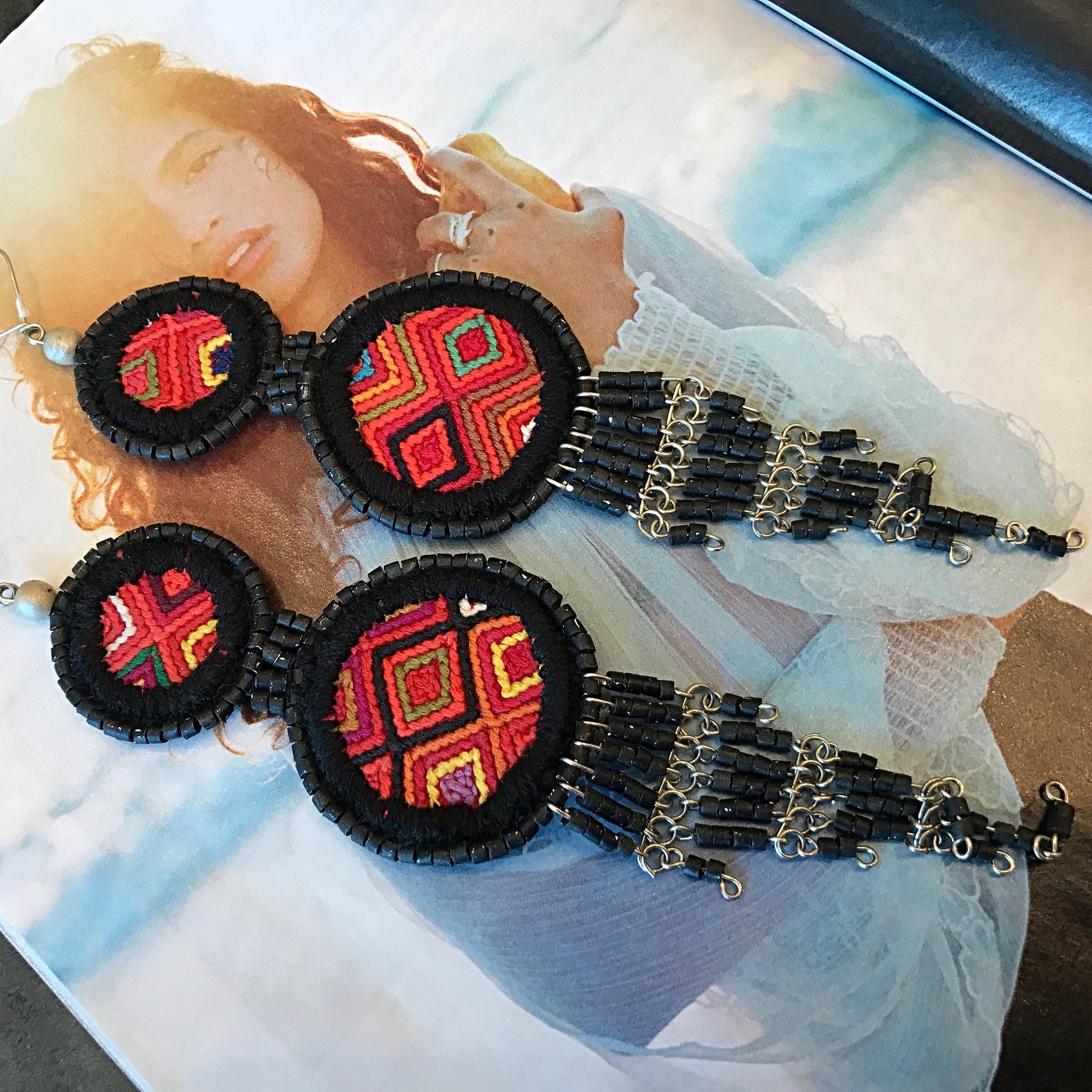 XL long hand stitched ceramic artisan bohemian handmade Earrings