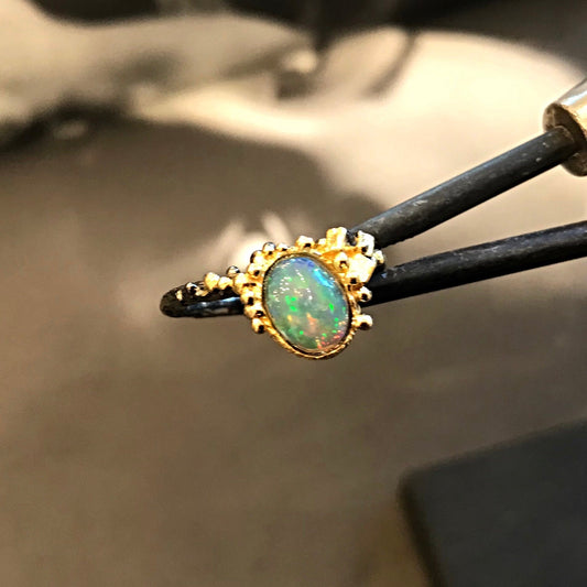 Handmade Sterling Silver Natural Opal ring 6  7 and 8