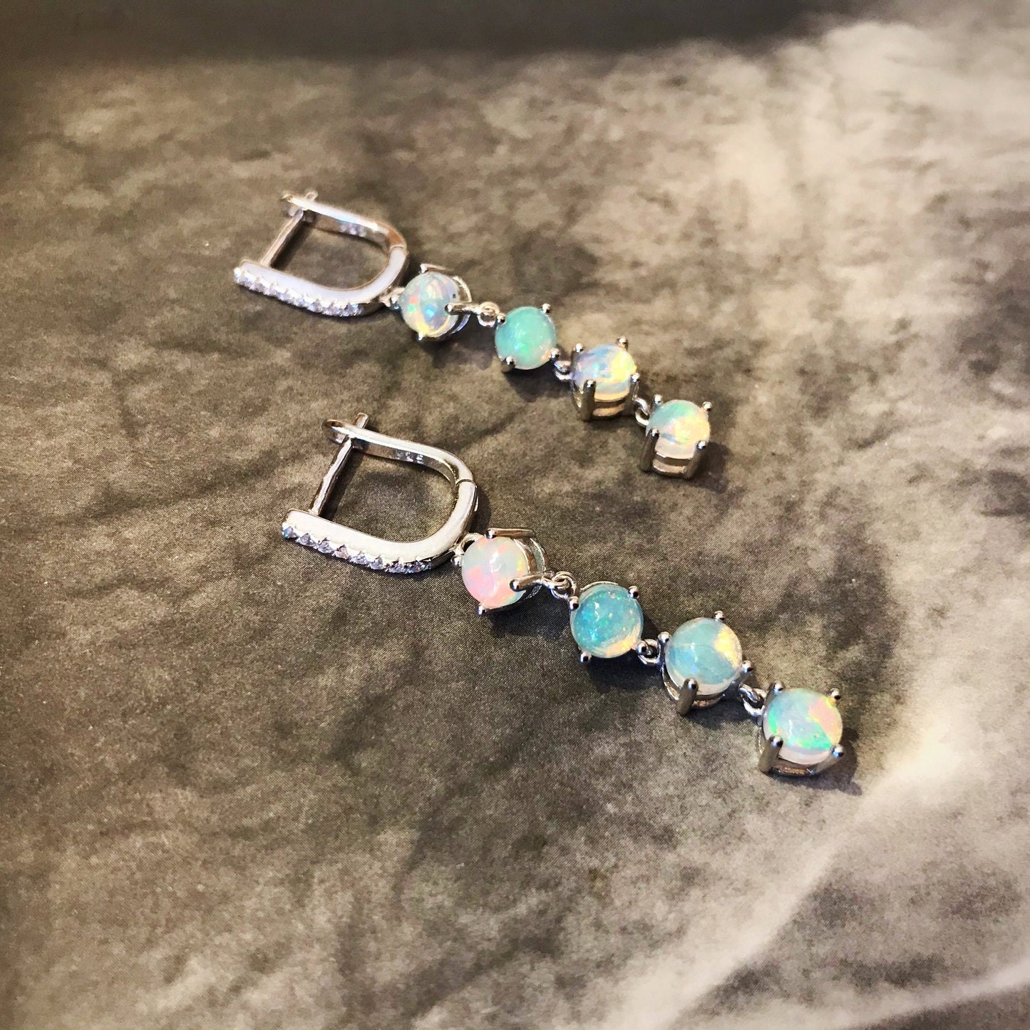 sterling silver Rainbow Natural opals dangle cz  earrings