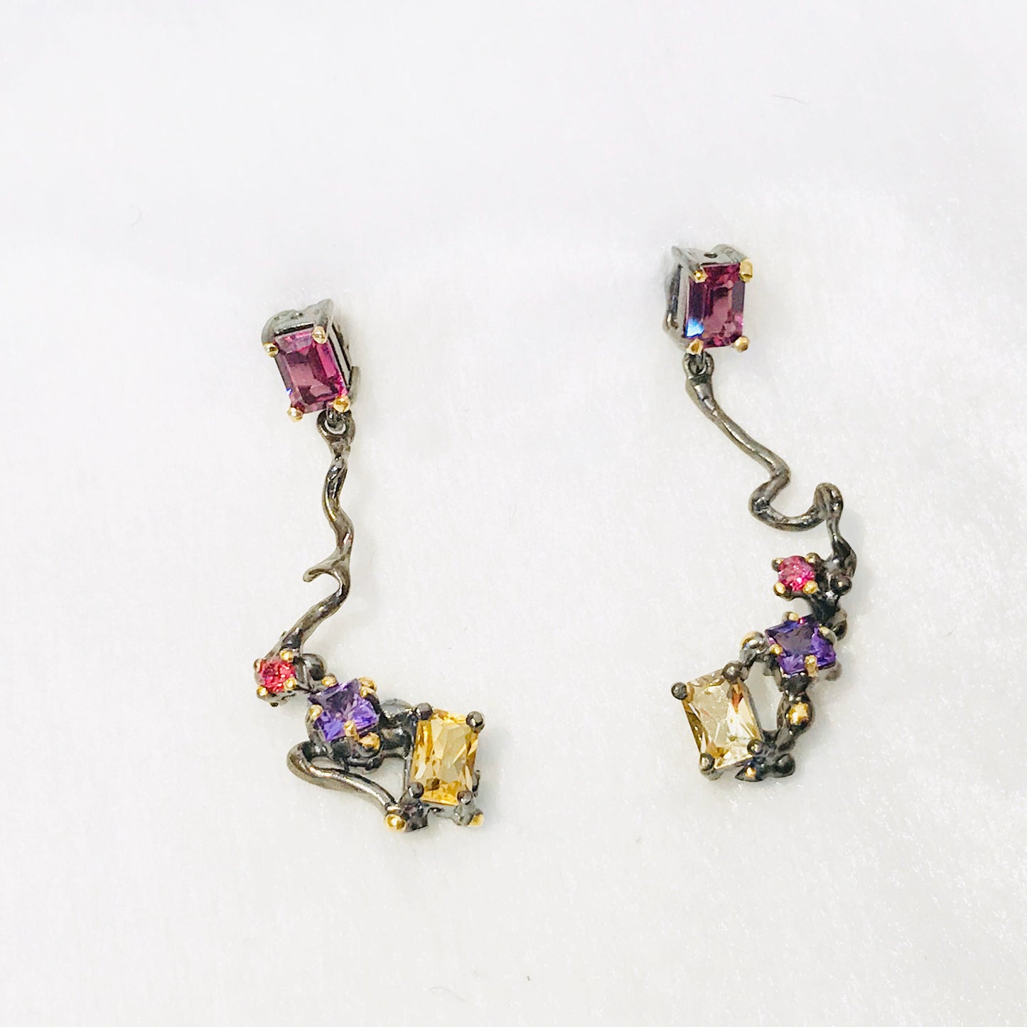 Sterling Silver amethyst Dangle  abstract  Earrings