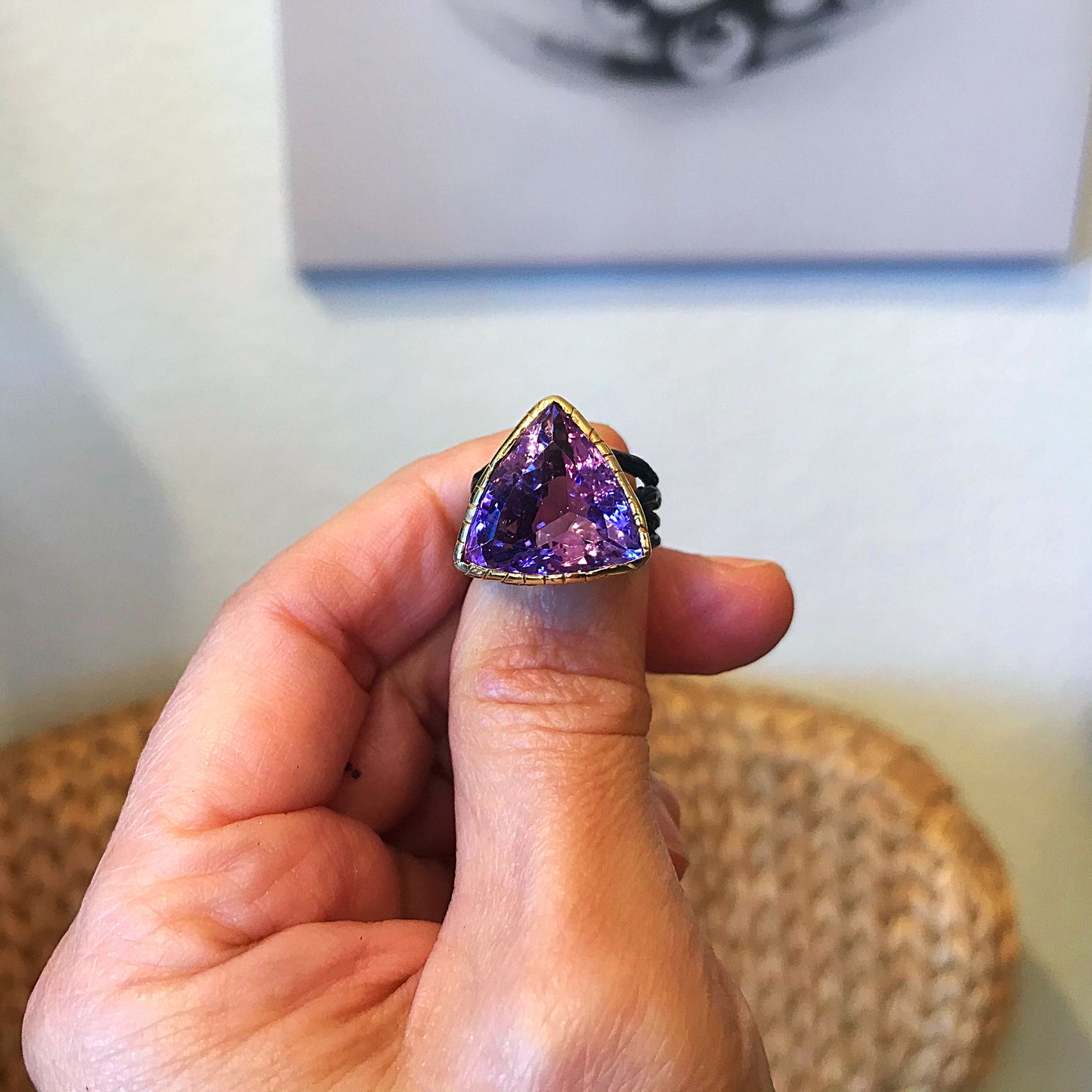 Sterling Silver Modernist abstract Amethyst   ring handmade 6