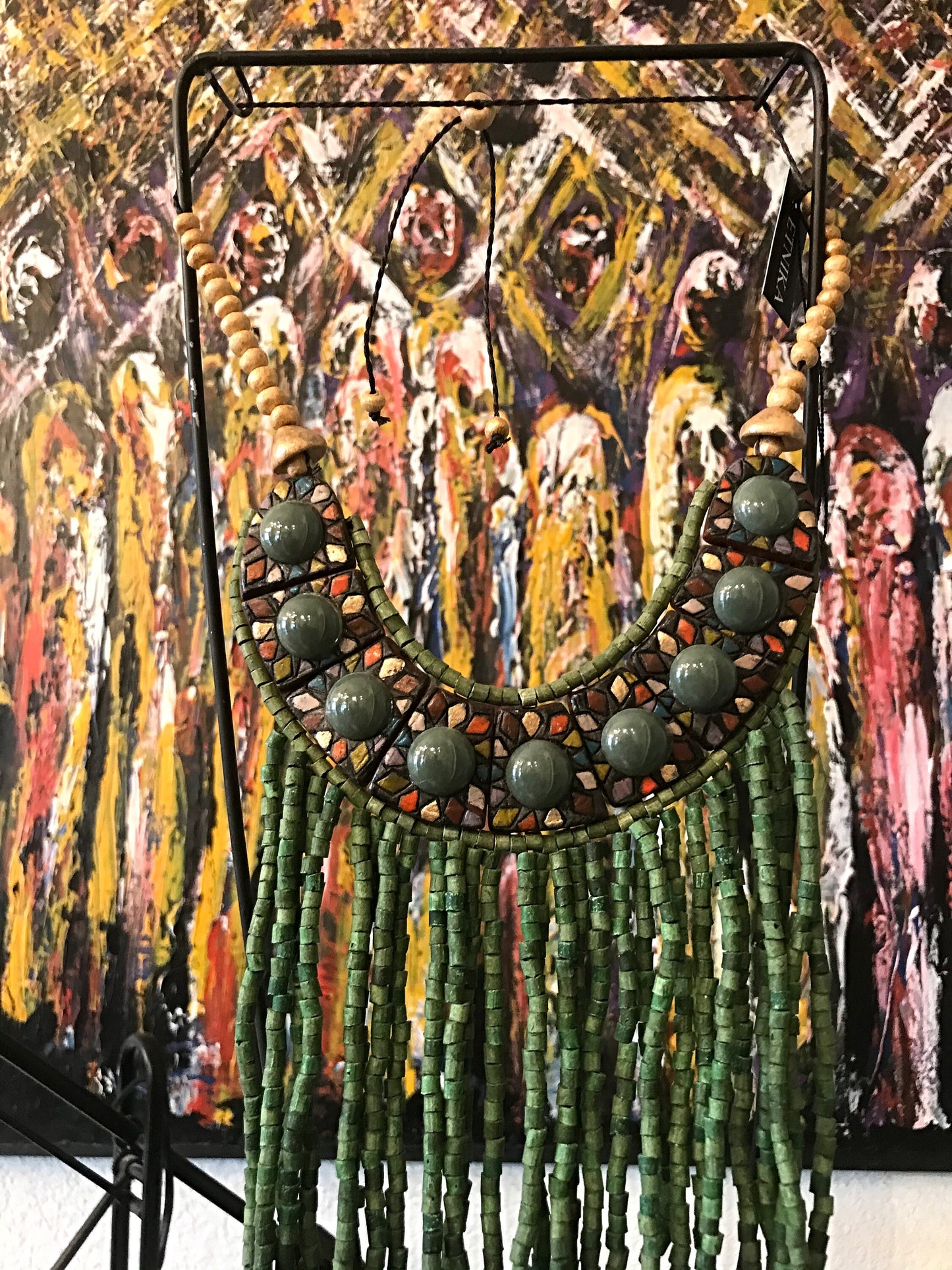 Jade Ceramic Runway Statement Green Artisan Studio Long Ethnic Necklace