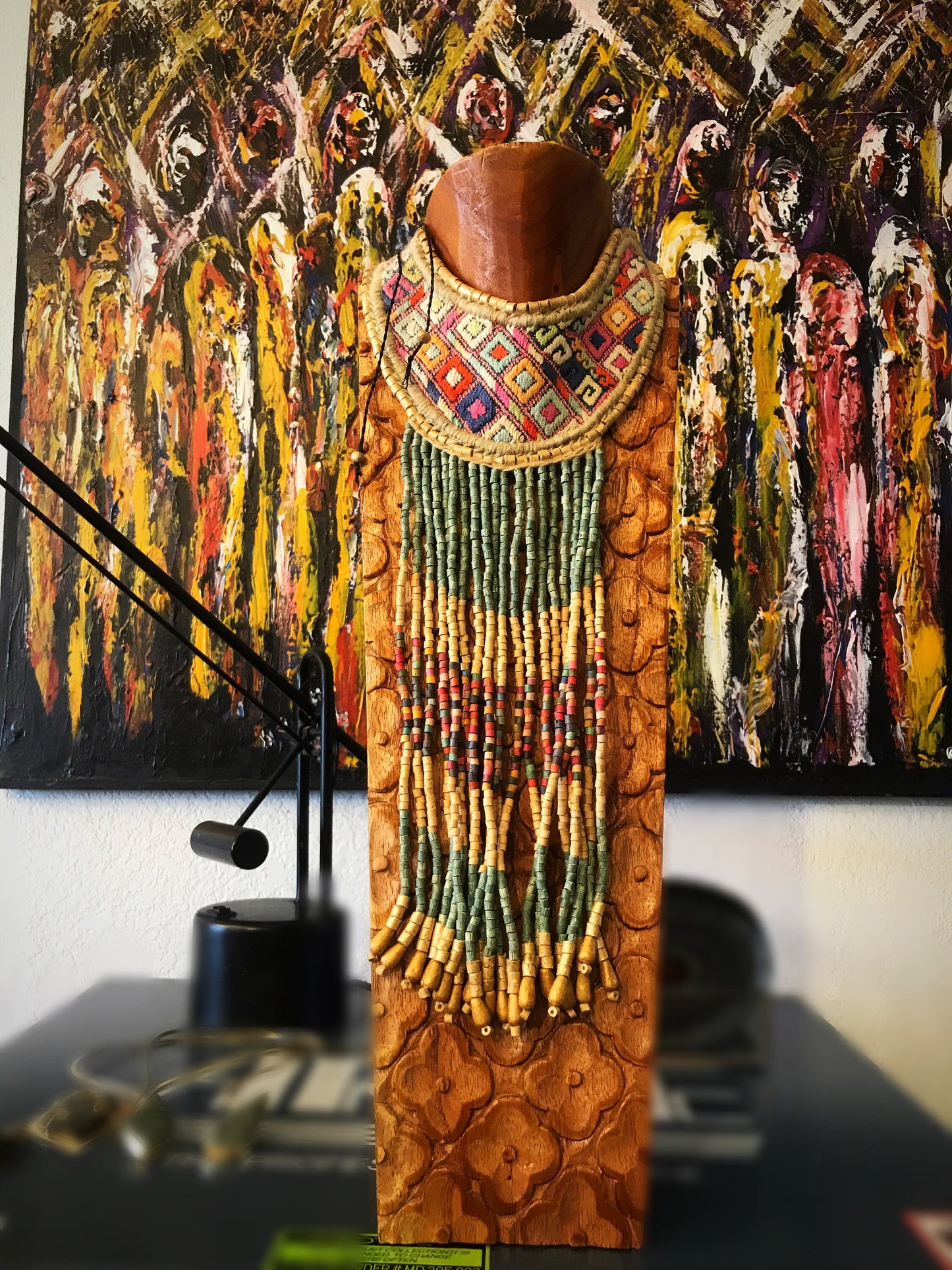 Guipil Textile Runway Statement Green Artisan Studio Long Ethnic Necklace