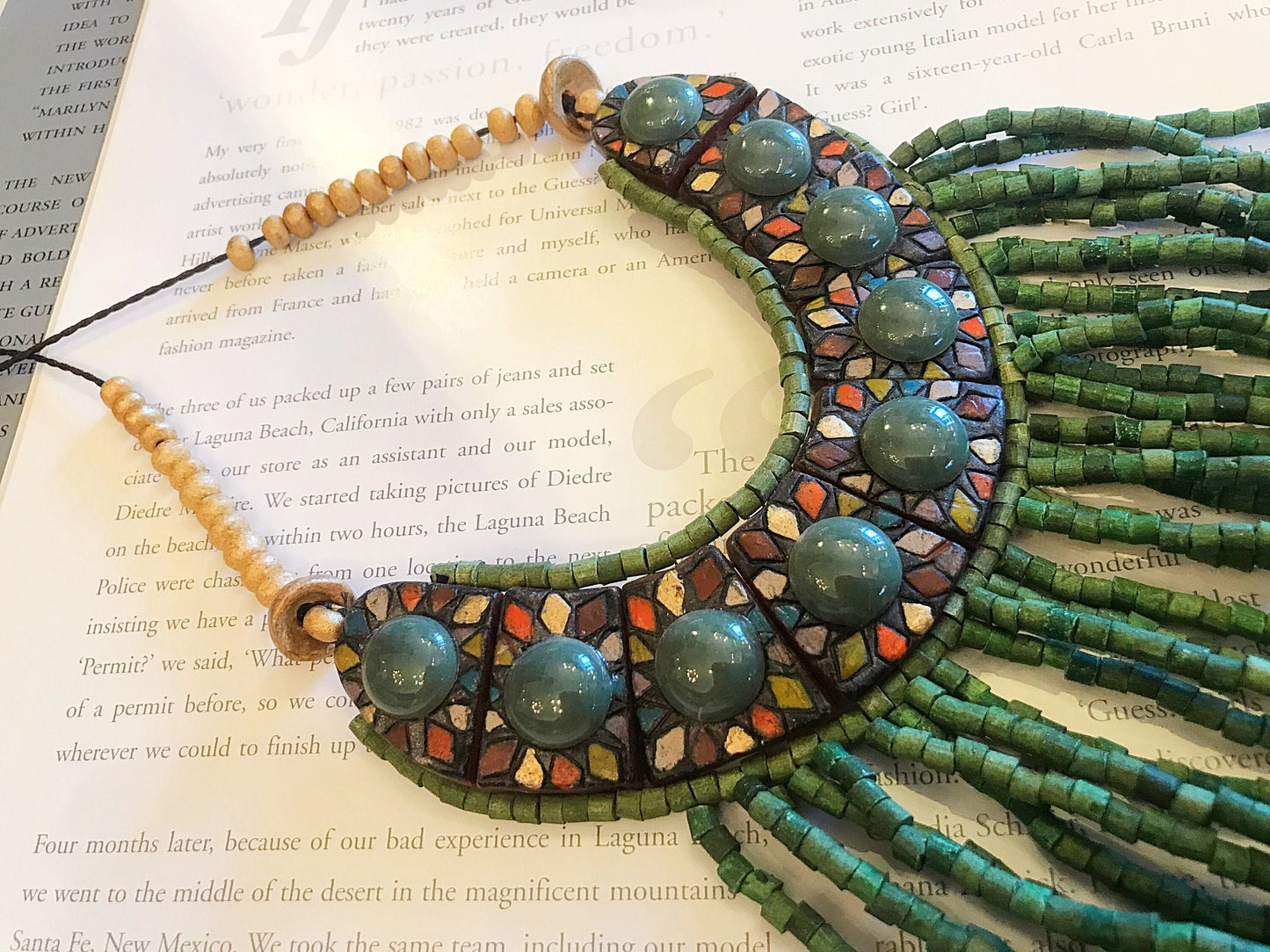 Jade Ceramic Runway Statement Green Artisan Studio Long Ethnic Necklace