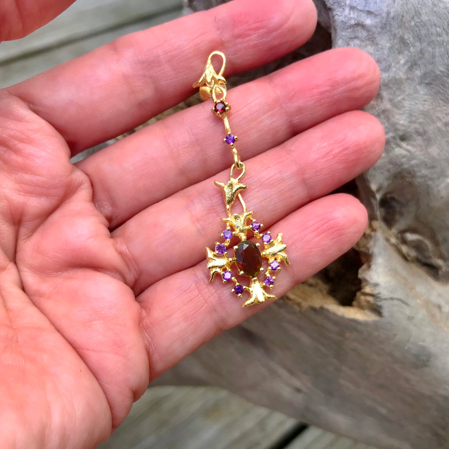 Sterling Silver amethyst Natural orange Opal gold modernist Art Deco Dangle handmade earrings