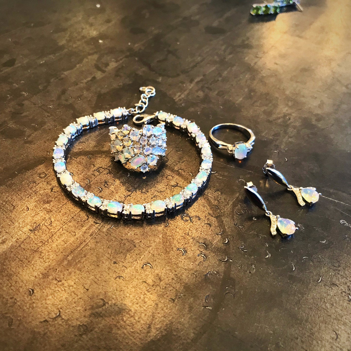 Artisan Handmade Sterling Silver Abstract  opal stud modernist earrings