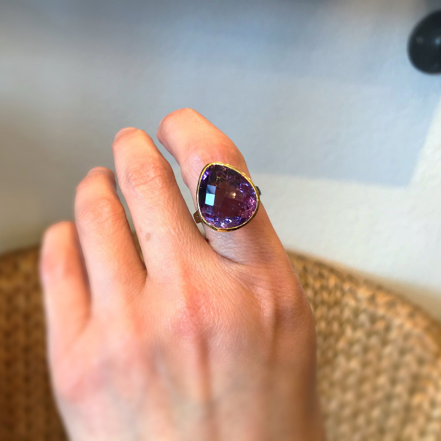 Sterling Silver Modernist abstract Amethyst  ring  7.5