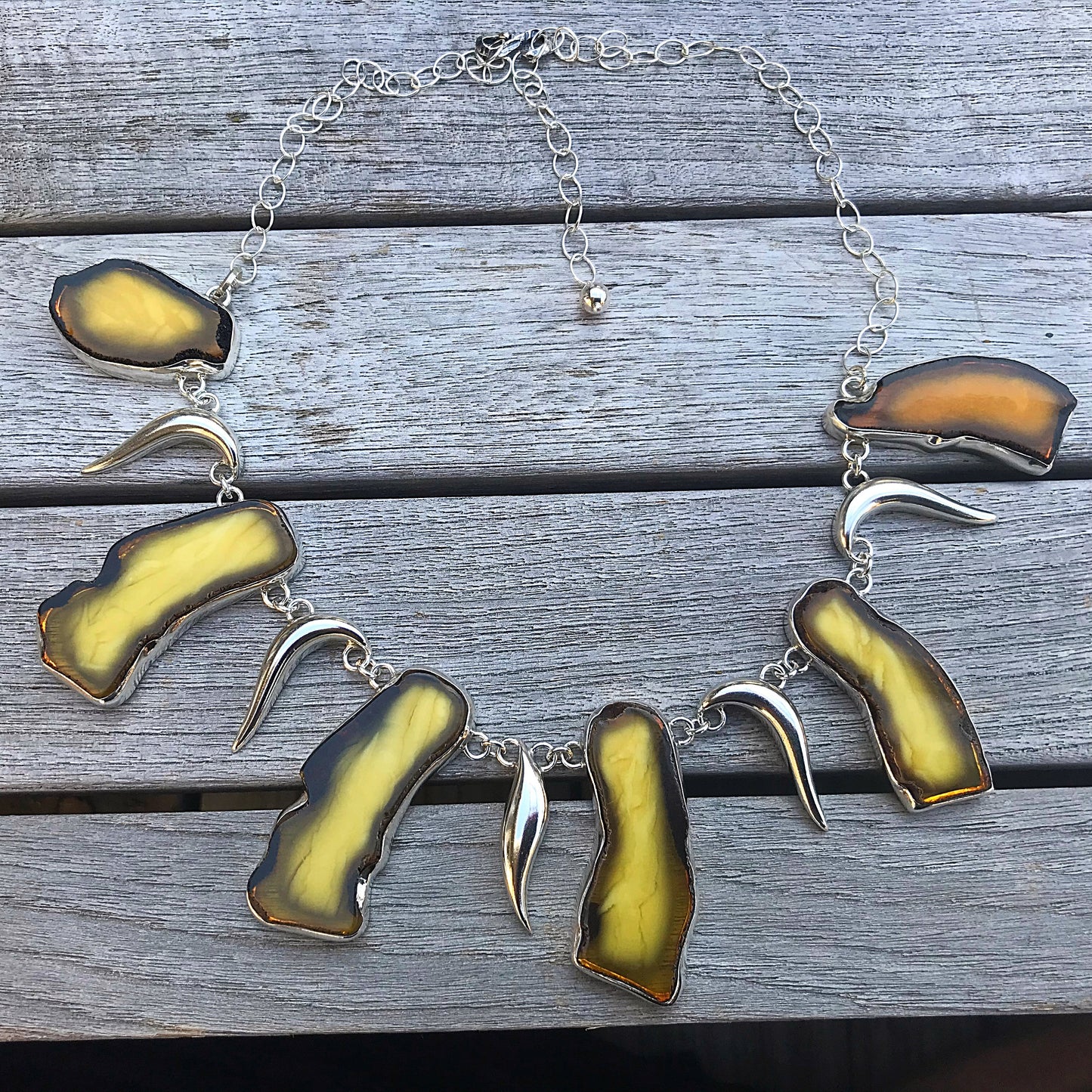 Sterling silver abstract artisan genuine Egg Yolk Baltic Amber Statement necklace modern